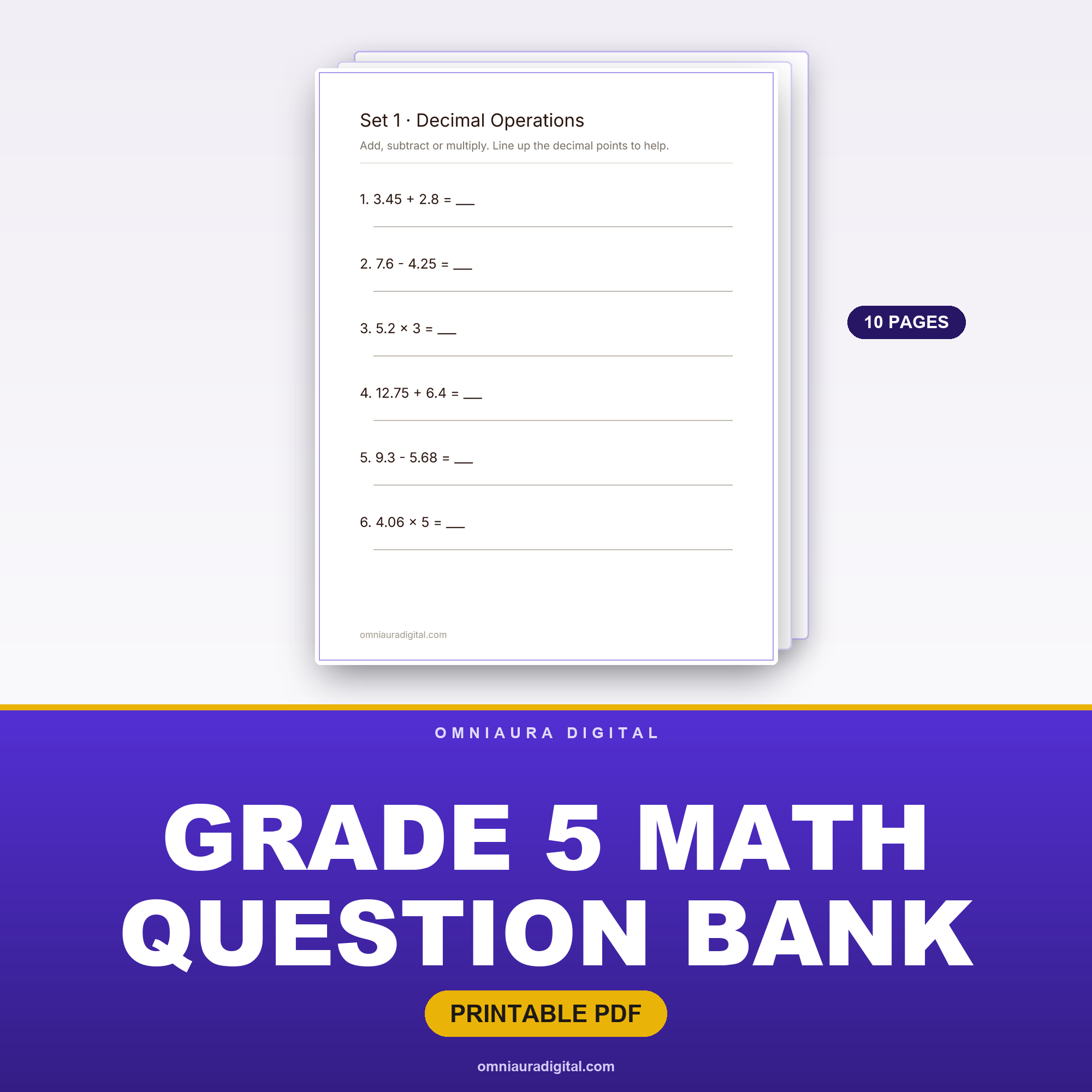 Grade 5 Math Question Bank — 60 Practice Questions