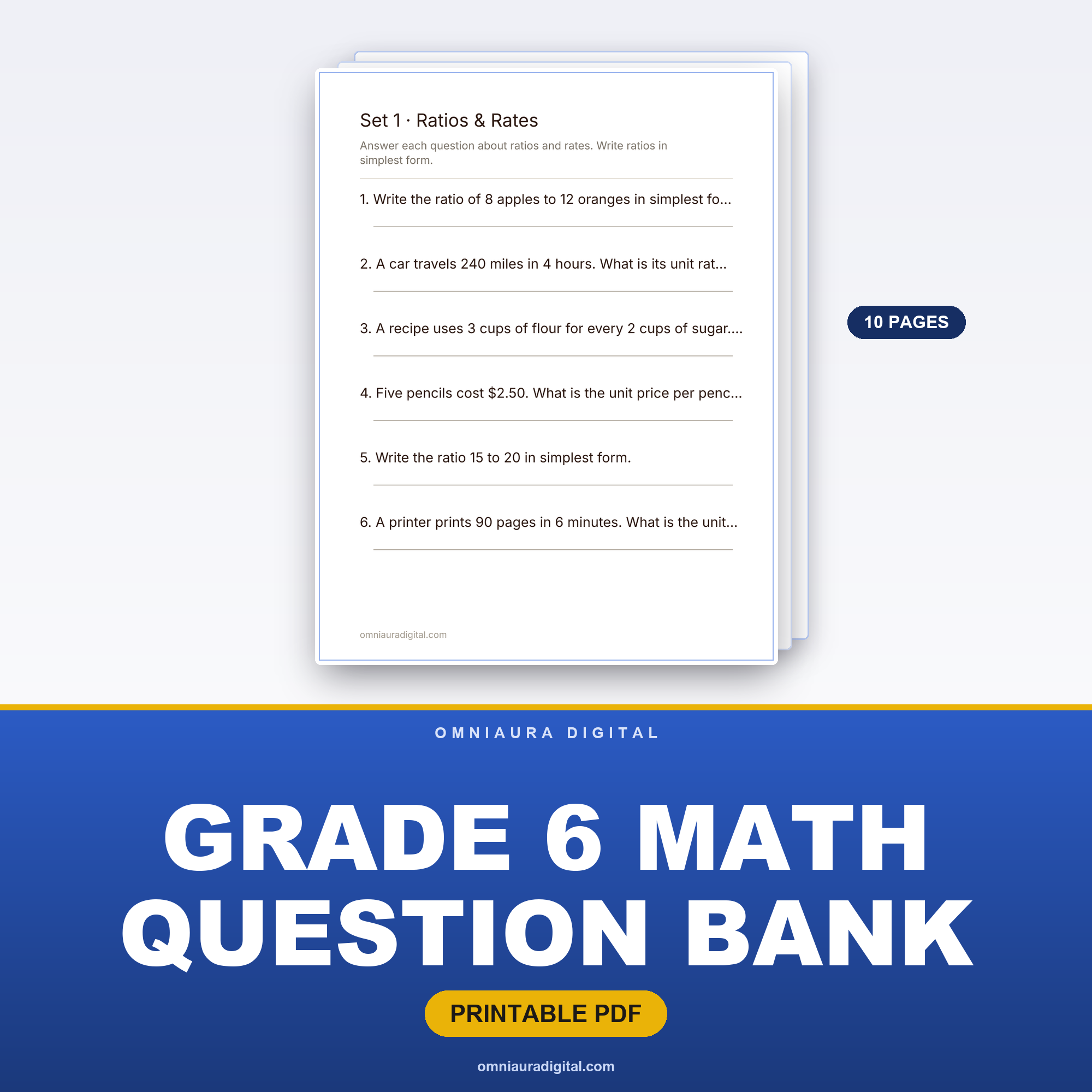 Grade 6 Math Question Bank — 60 Practice Questions