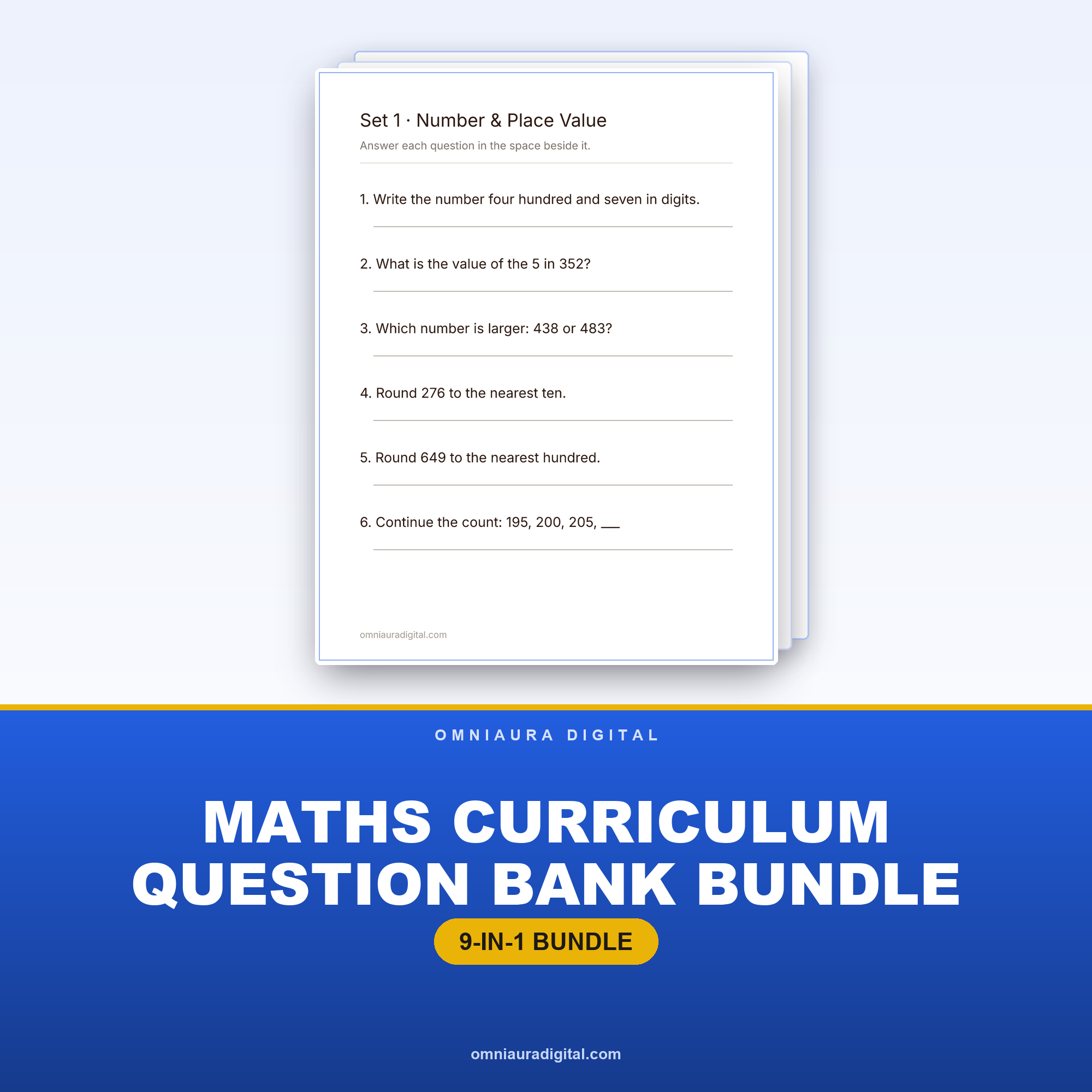 Maths Curriculum Question Bank Bundle — K to Year 6, 9 Banks, 540 Questions