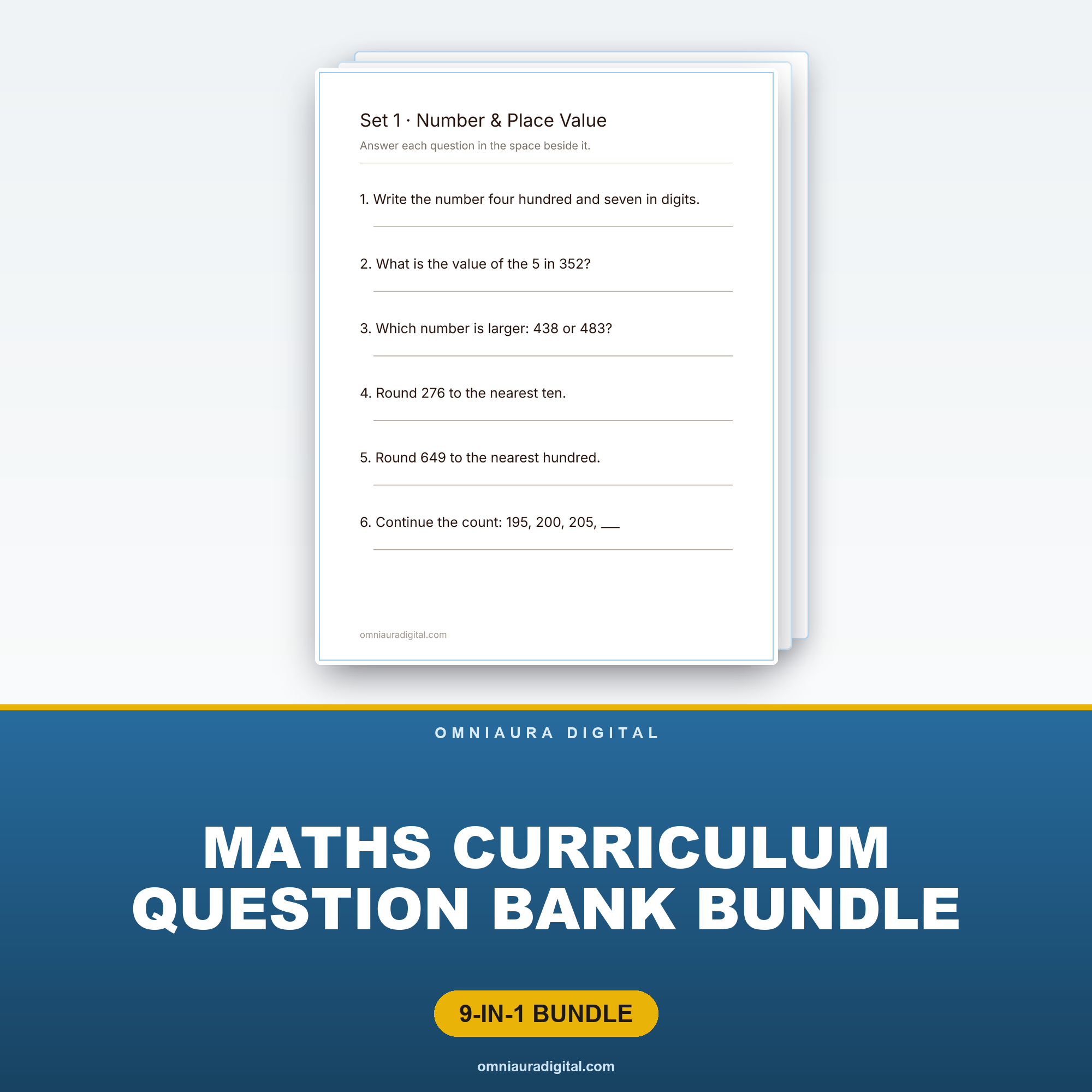 Maths Curriculum Question Bank Bundle — K to Year 6, 9 Banks, 540 Questions