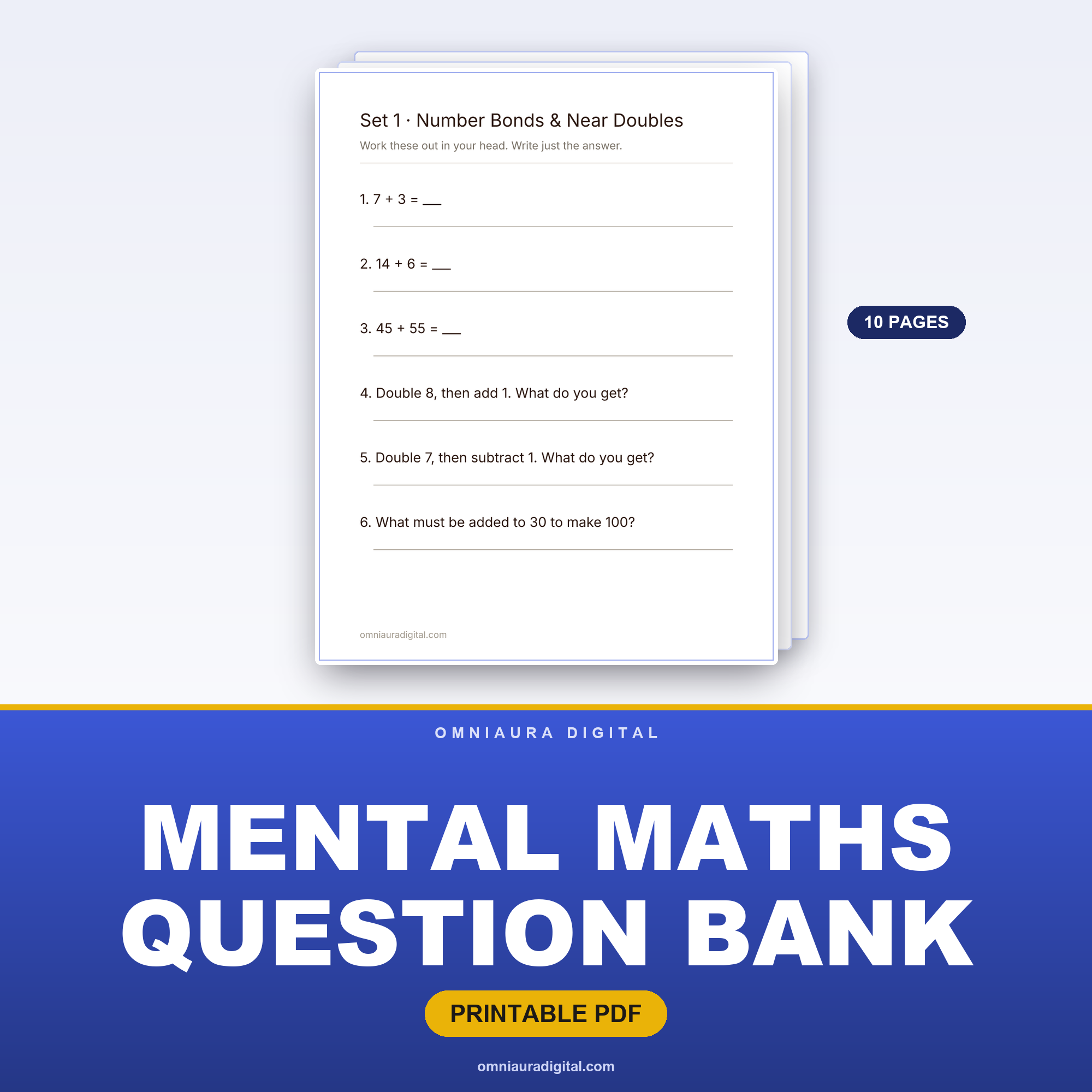 Mental Maths Question Bank — 60 Quick-Fire Questions (Years 2-4)