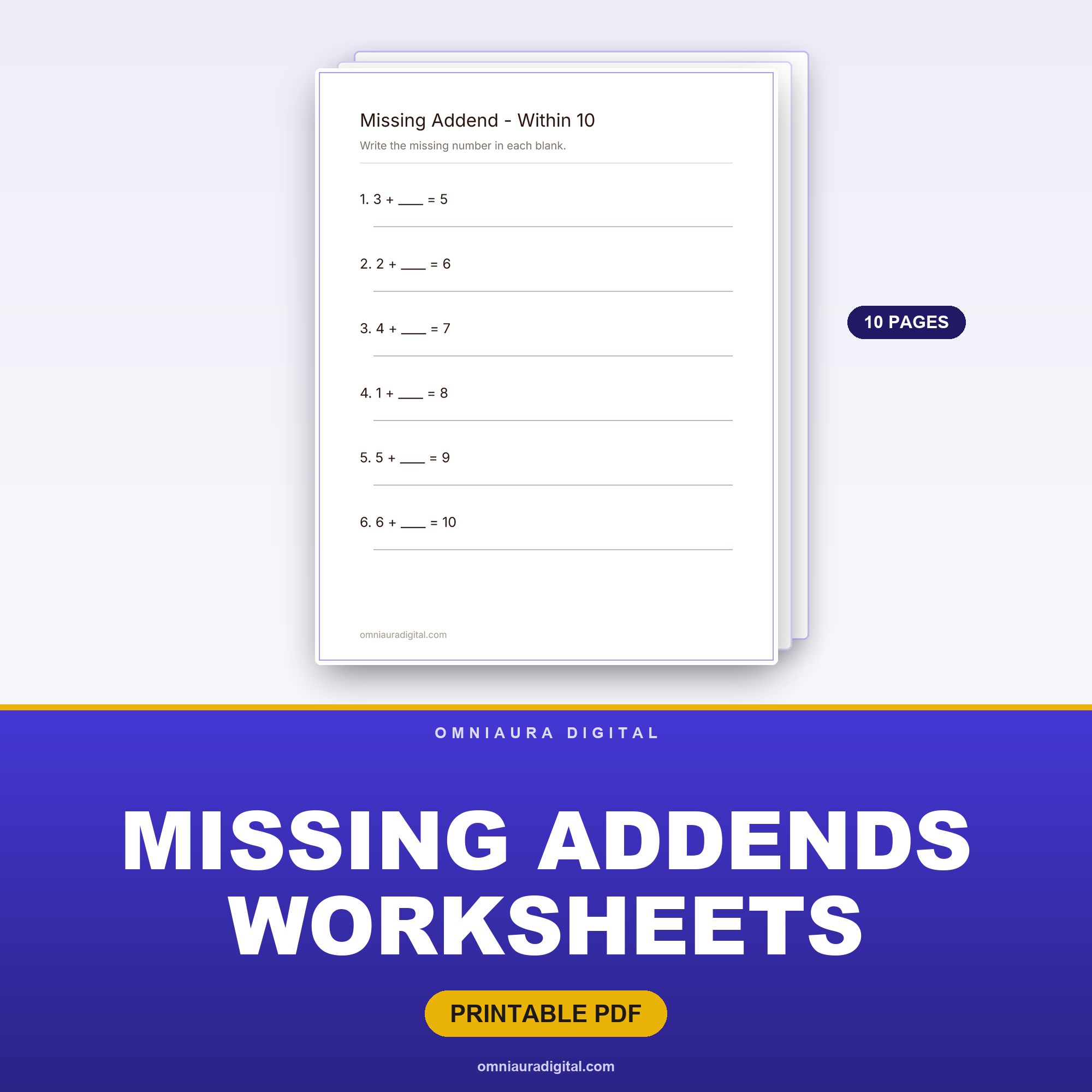 Missing Addends Worksheets — Missing Numbers K-2