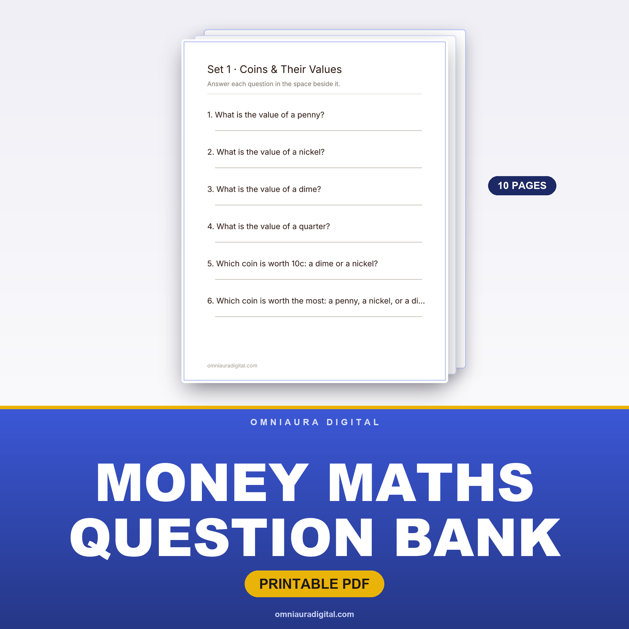 Money Maths Question Bank — 60 Practice Questions (Grades 1-3)