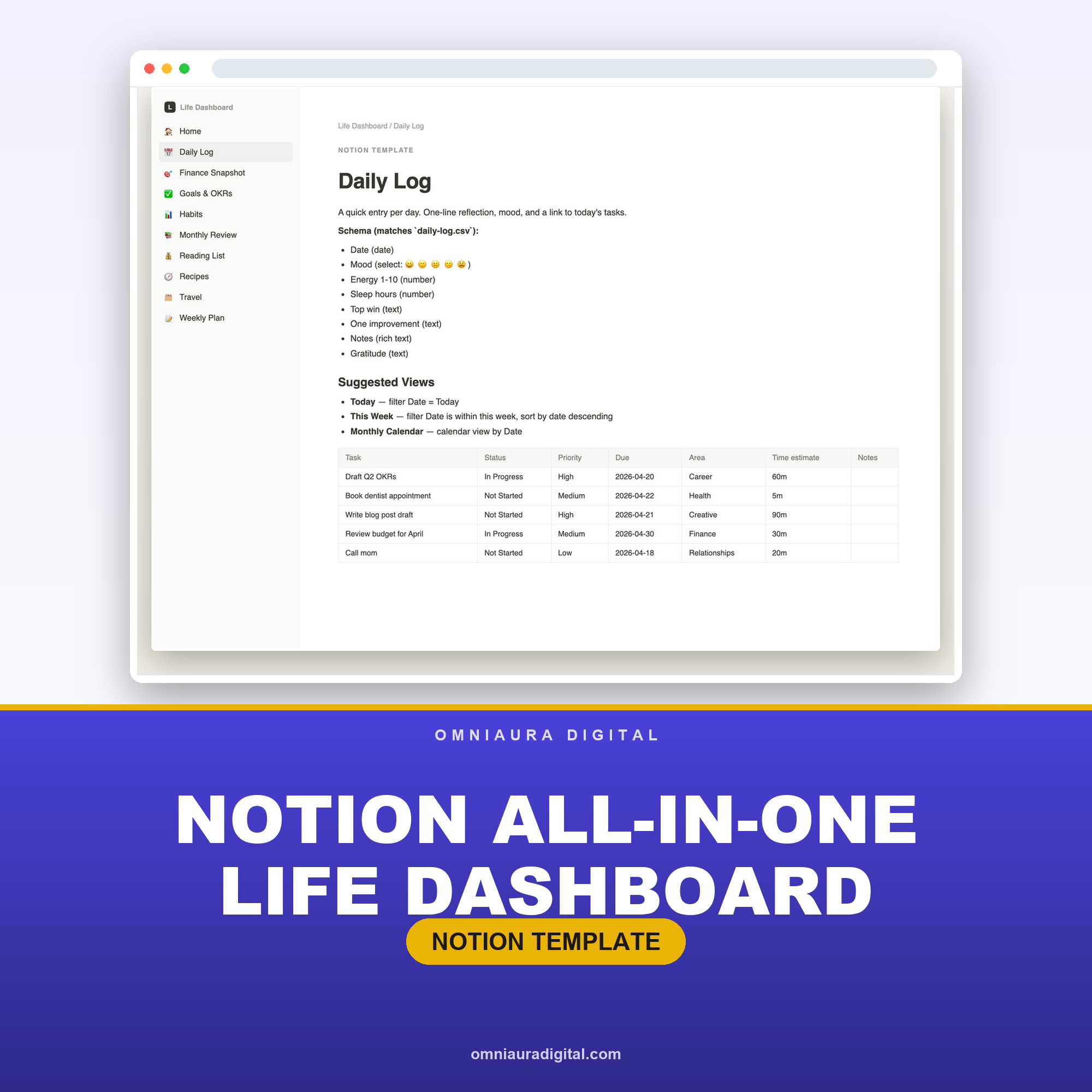 Notion All-in-One Life Dashboard