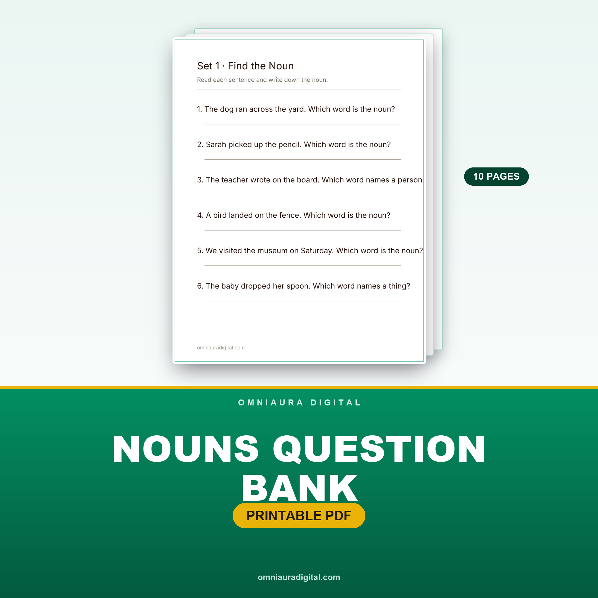 Nouns Question Bank — 60 Practice Questions (Grades 2-4)