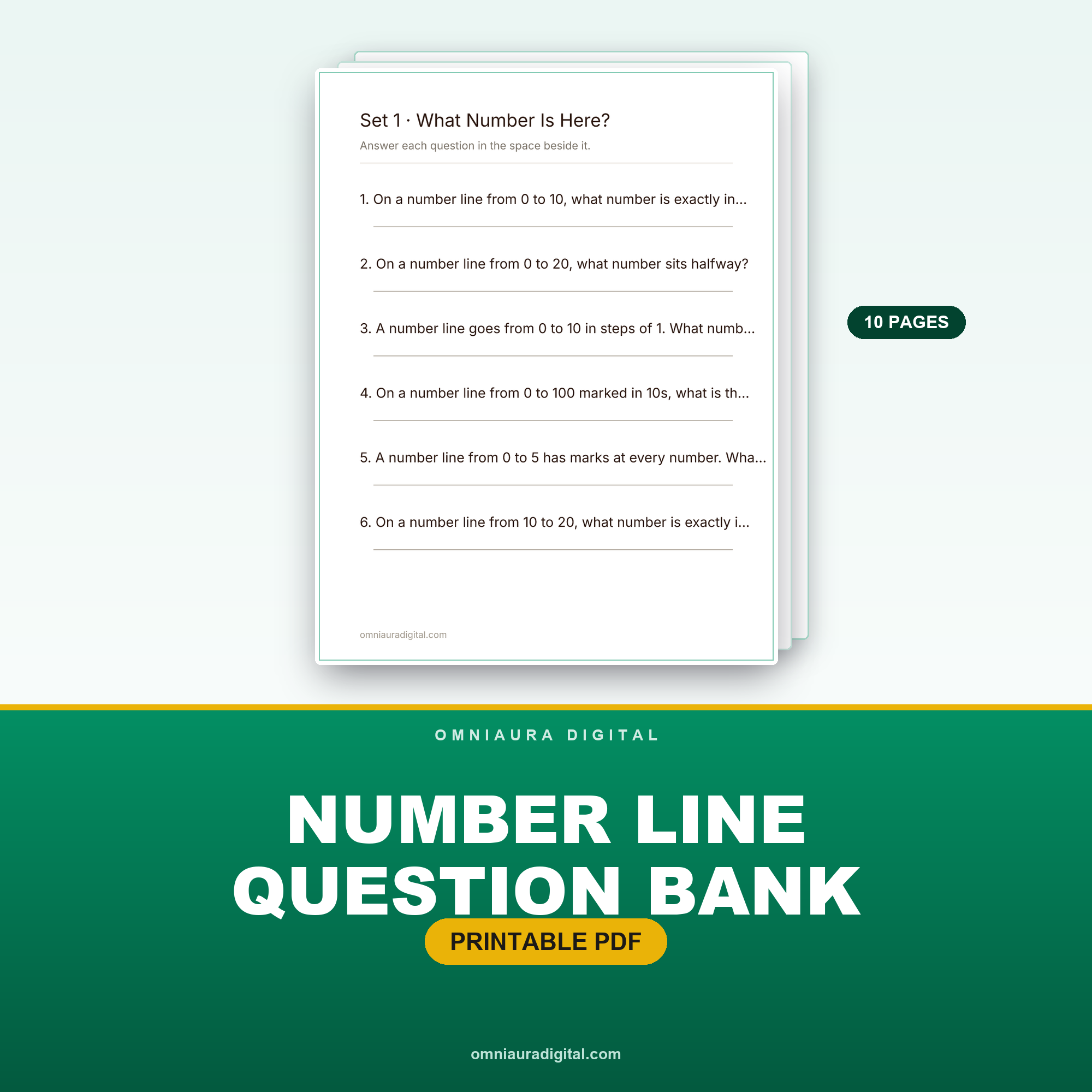 Number Line Question Bank — 60 Questions (Grades 1-3)