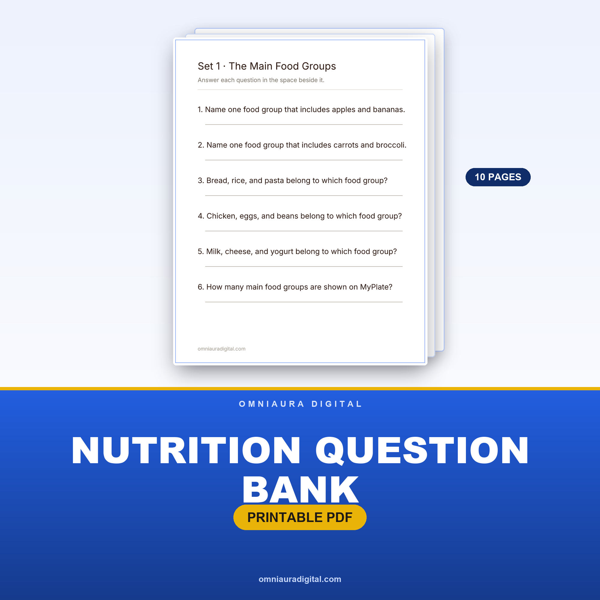 Nutrition Question Bank — 60 Practice Questions (Grades 2-5)