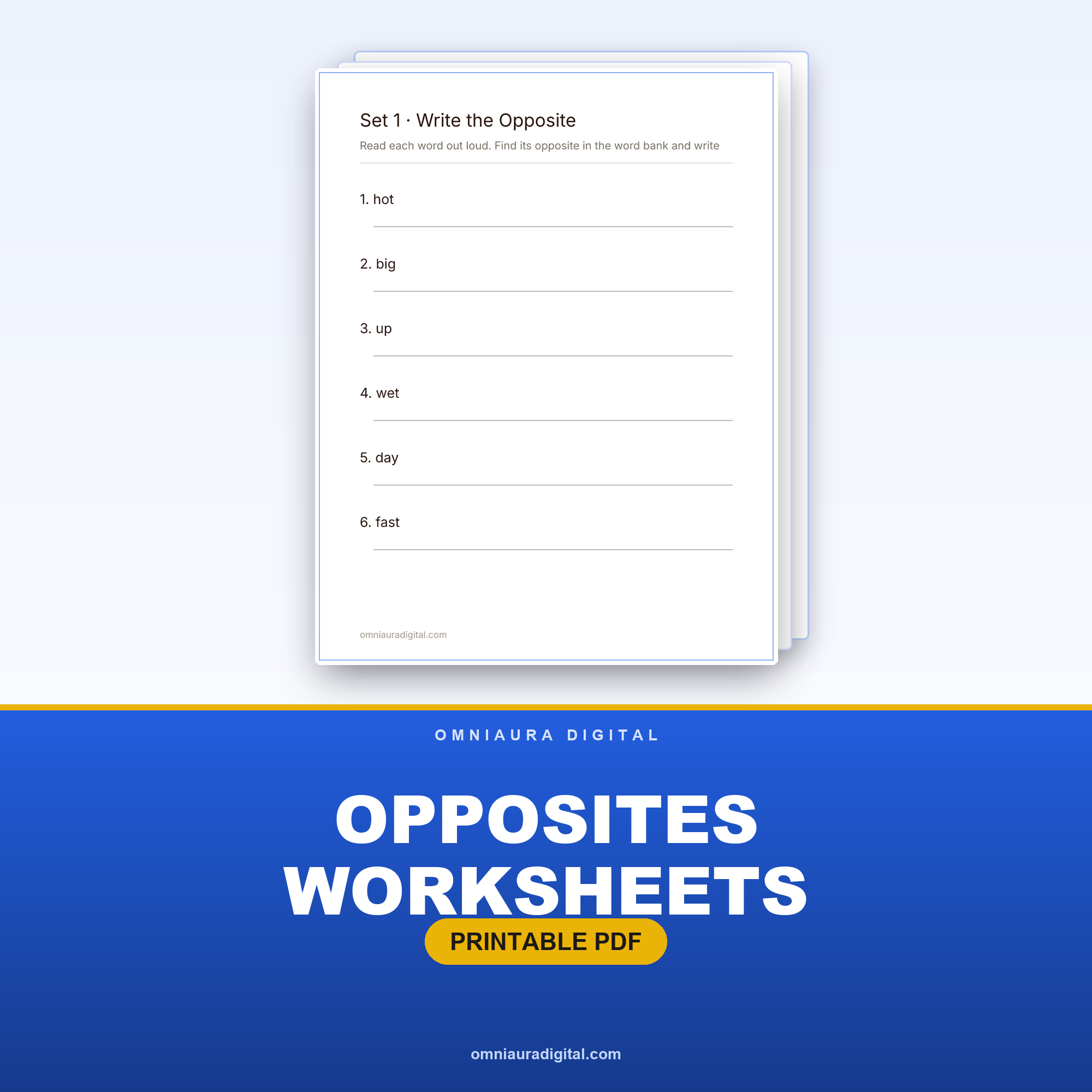 Opposites Worksheets — Match, Sort and Write Word Pairs