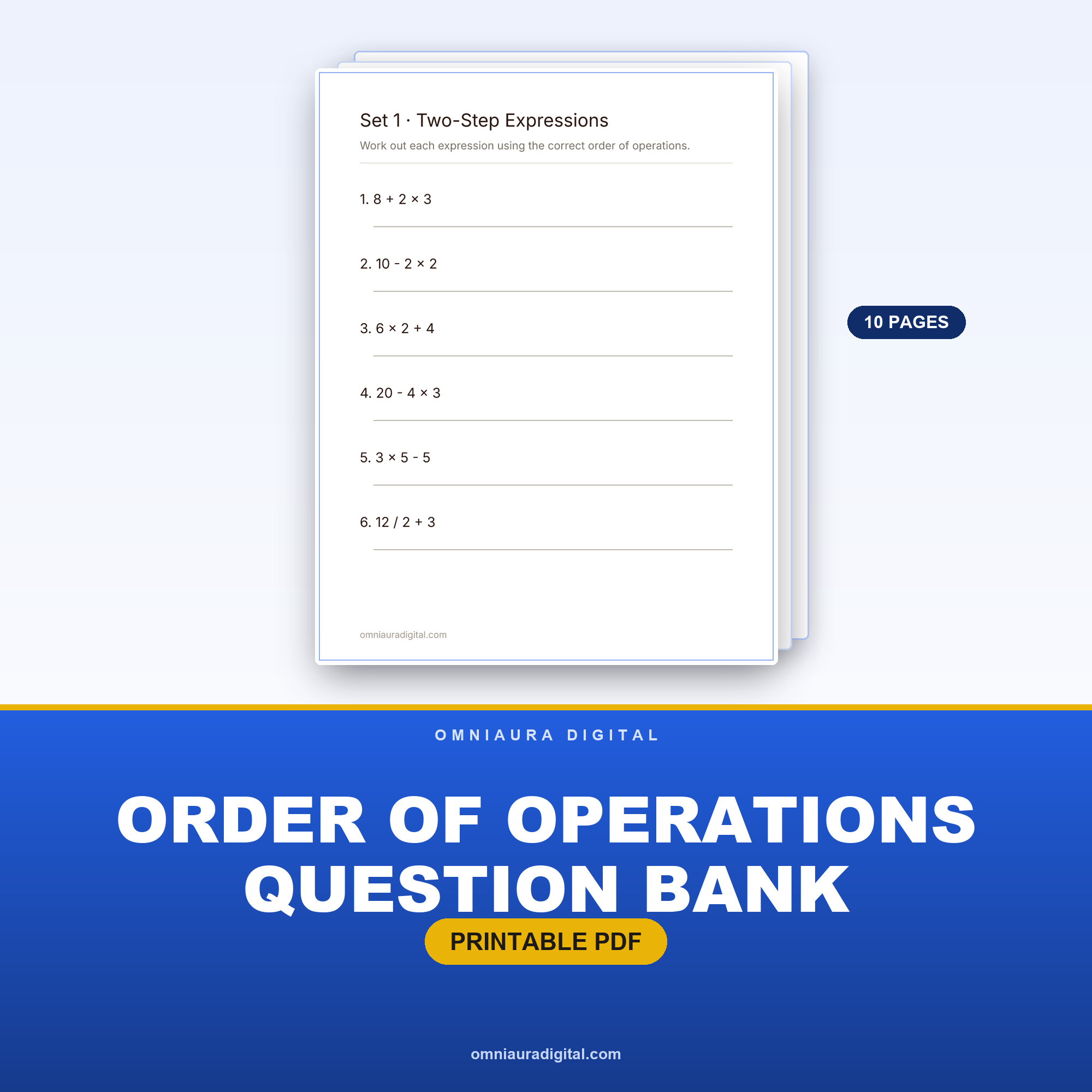 Order of Operations Question Bank — 60 Practice Questions (Grades 4-6)
