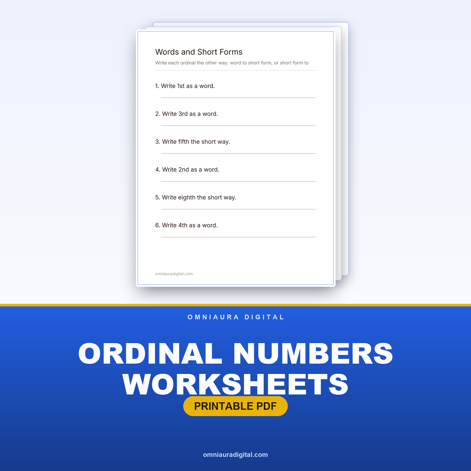 Ordinal Numbers Worksheets — First, Second, Third (Grades K-1)