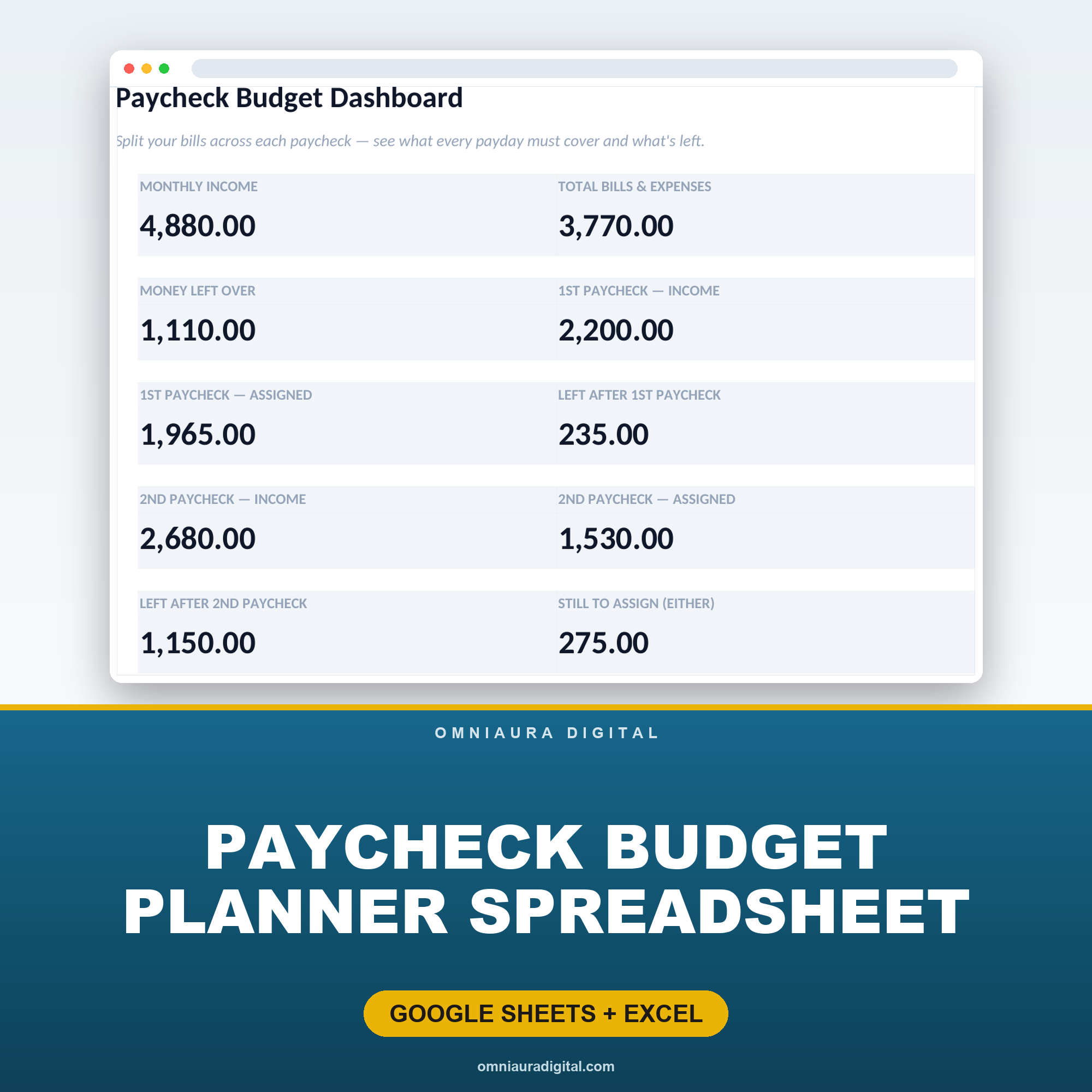 Paycheck Budget Planner Spreadsheet