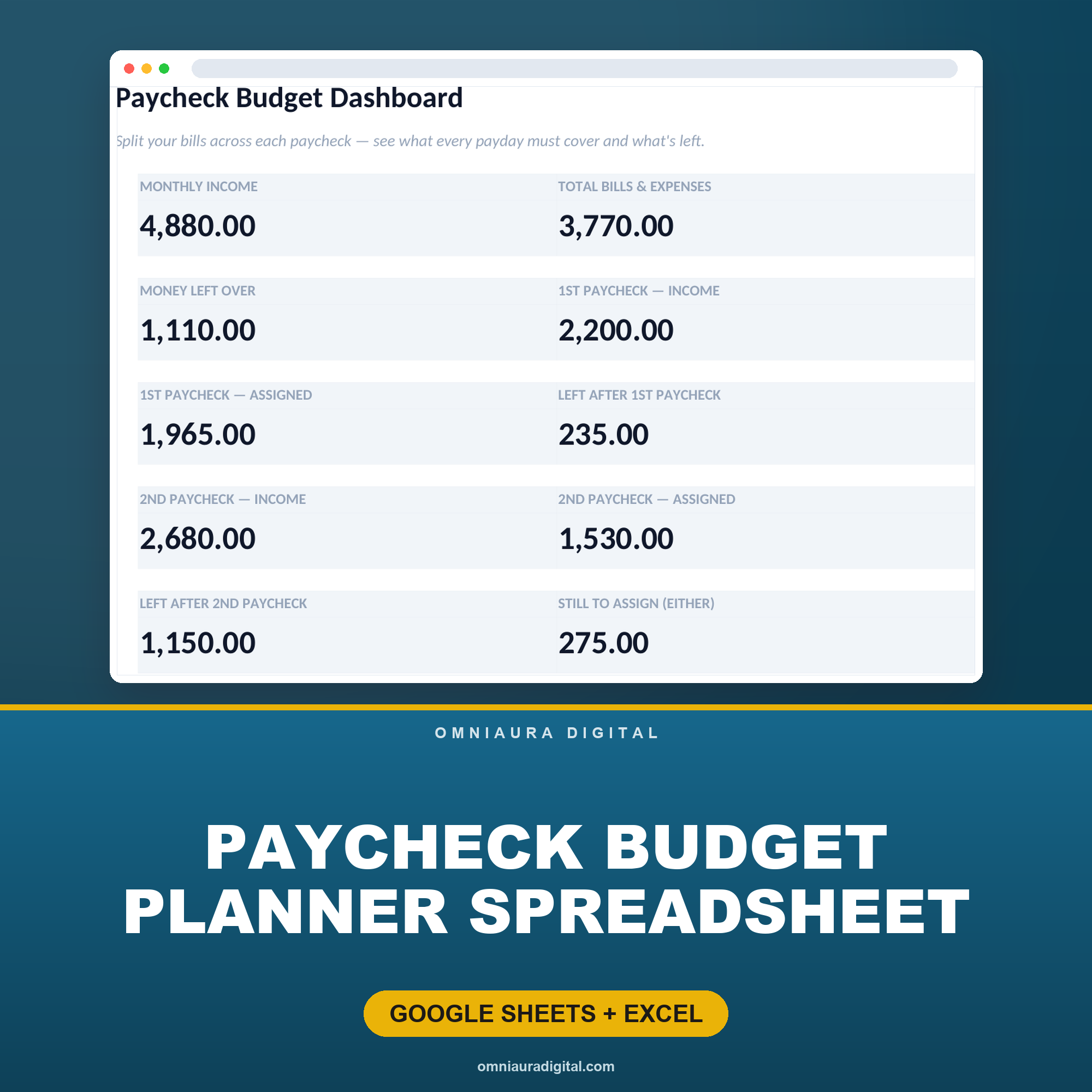 Paycheck Budget Planner Spreadsheet