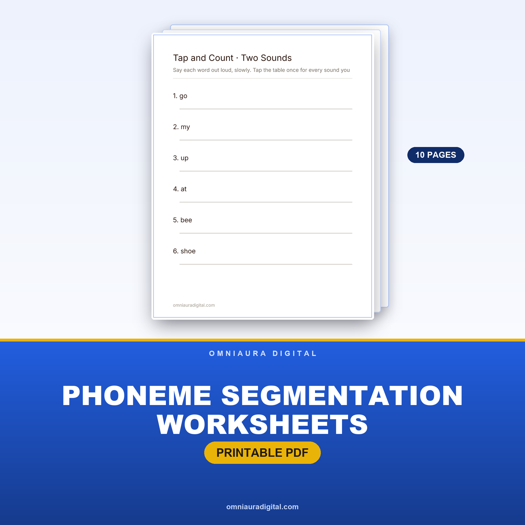 Phoneme Segmentation Worksheets — Tap, Count, Write (K-1)
