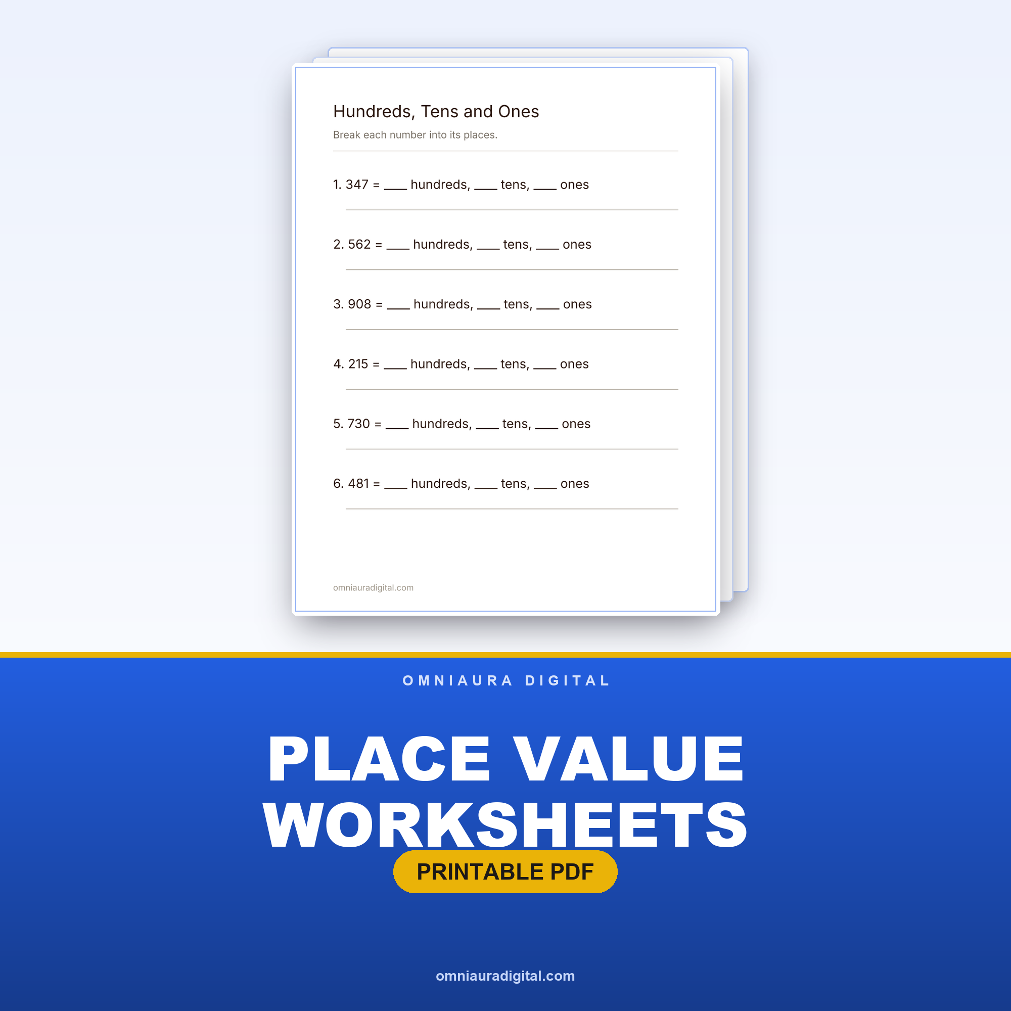 Place Value Worksheets — Hundreds, Tens & Ones to 1000