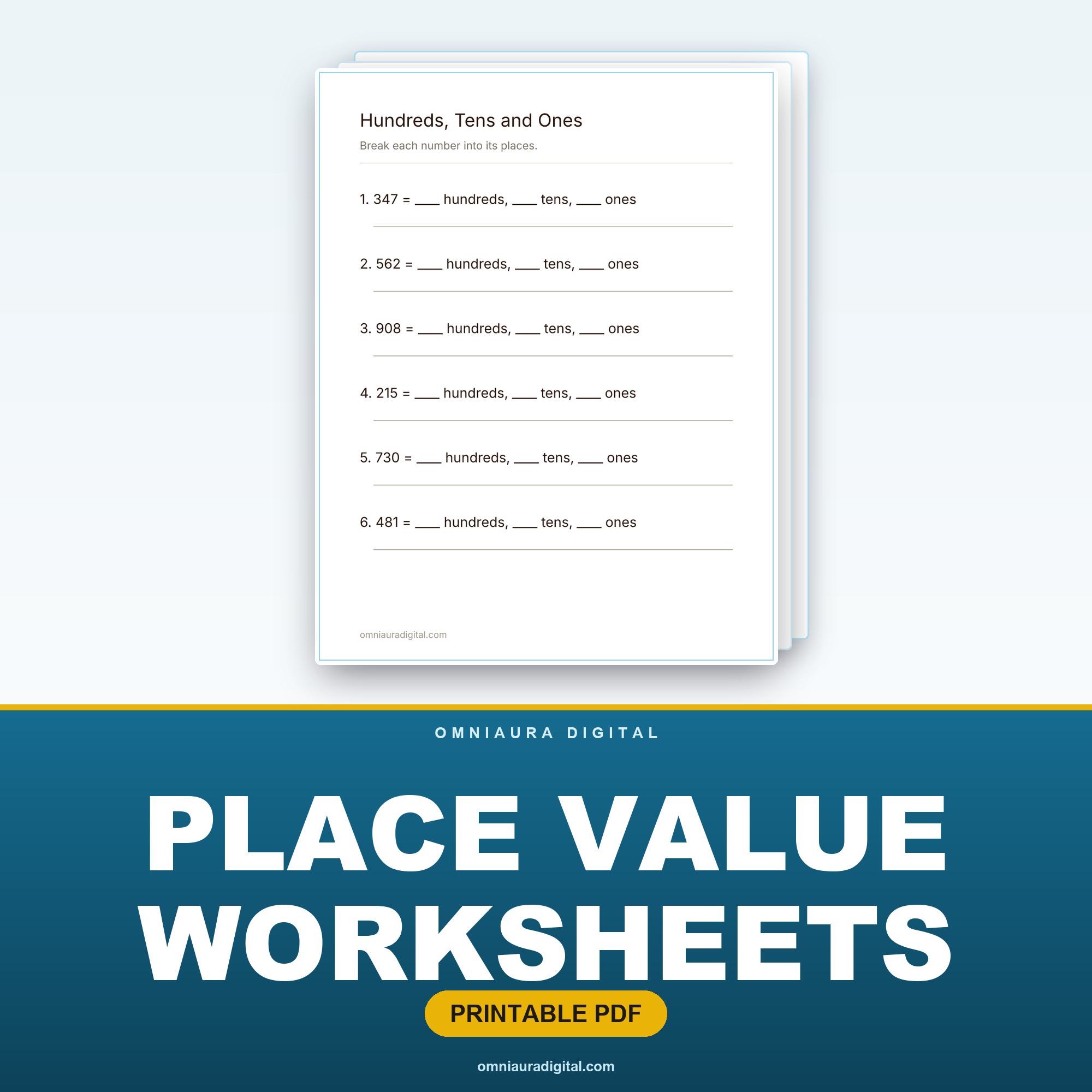 Place Value Worksheets — Hundreds, Tens & Ones to 1000