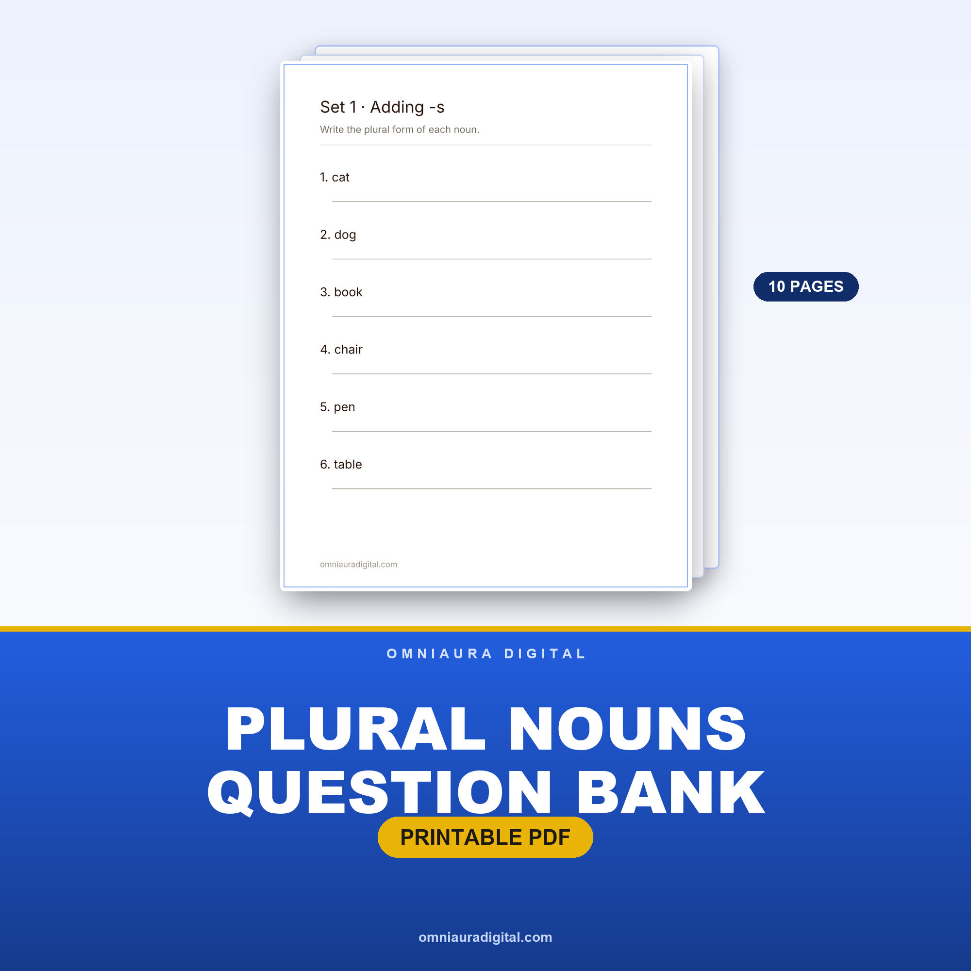 Plural Nouns Question Bank — 60 Practice Questions (Grades 1-4)