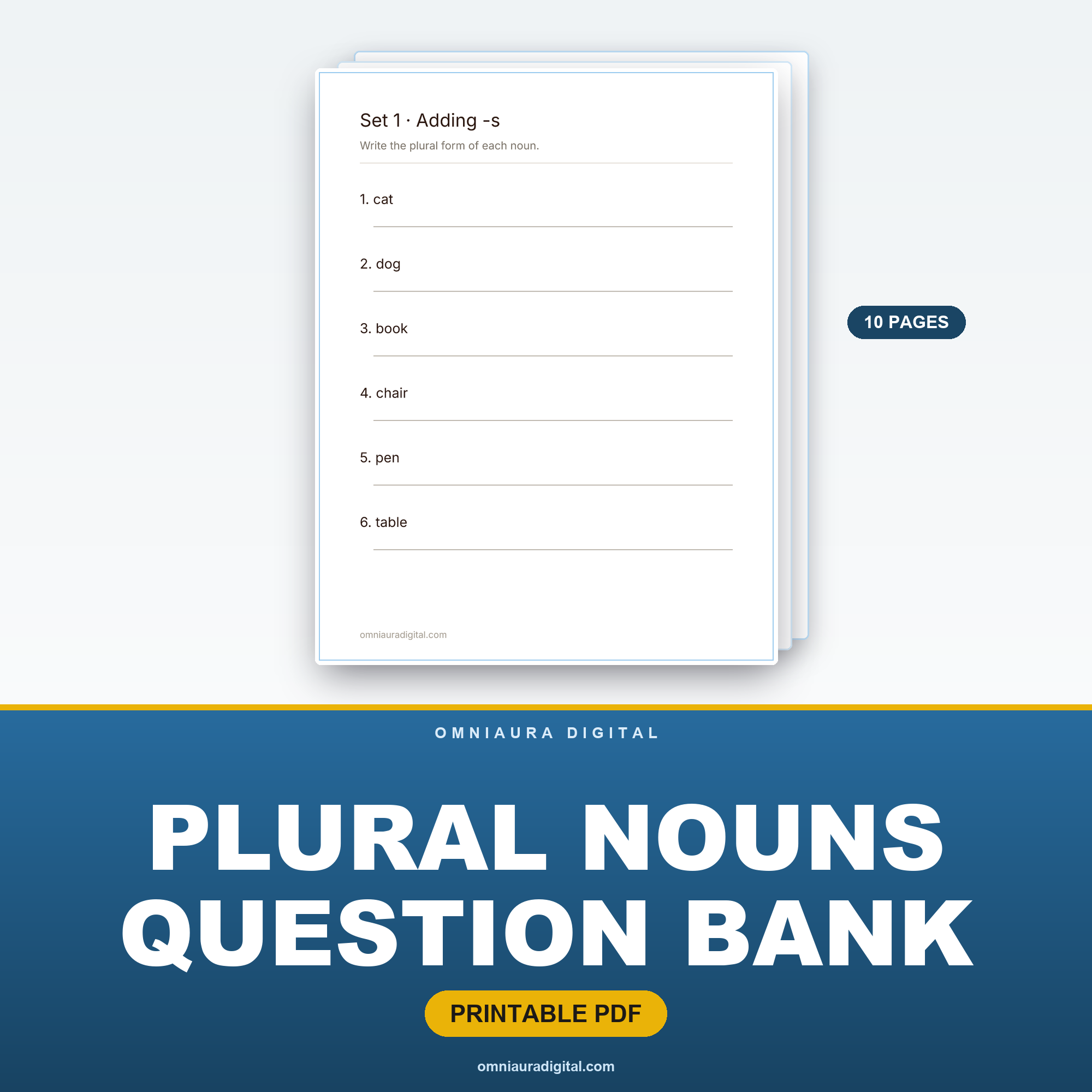 Plural Nouns Question Bank — 60 Practice Questions (Grades 1-4)