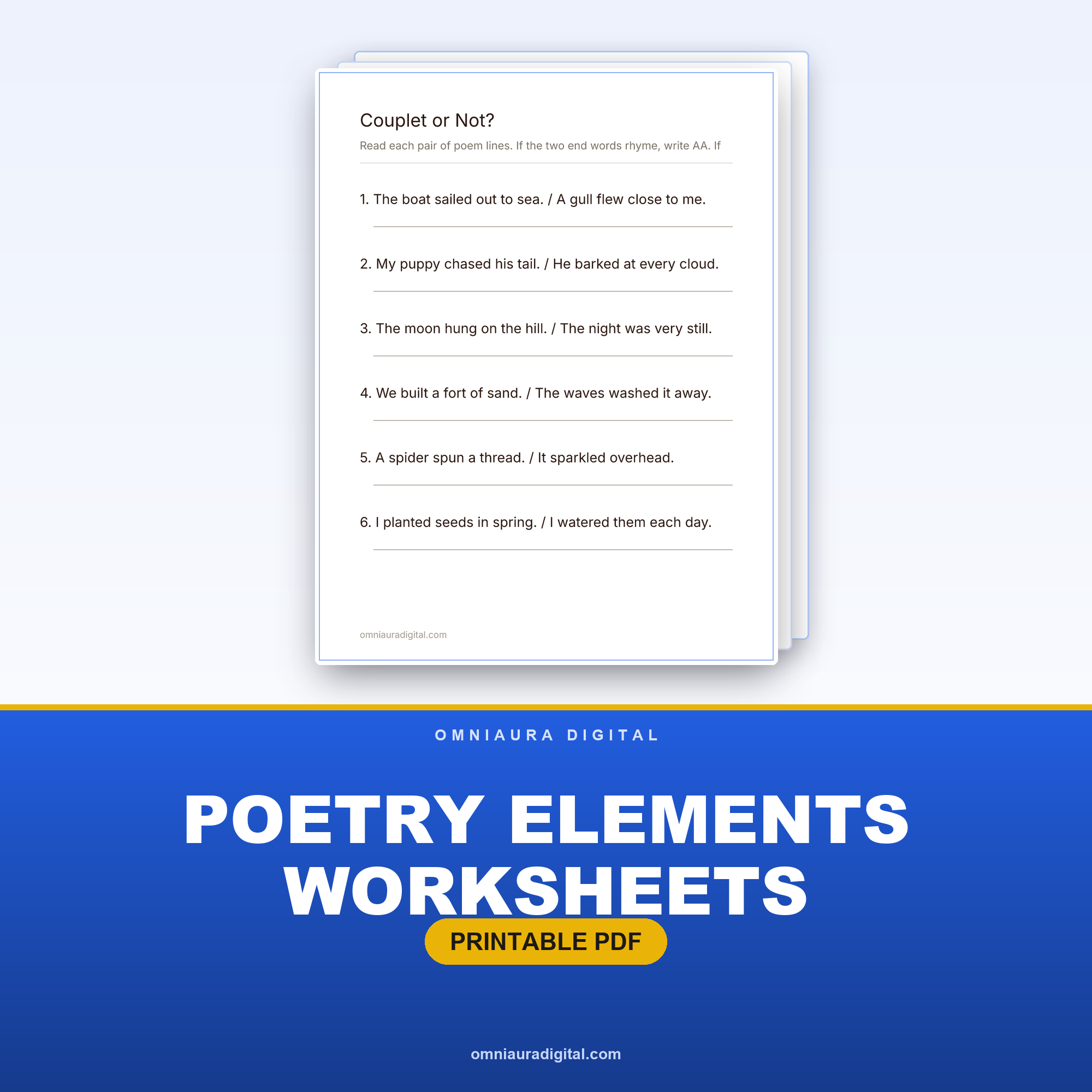 Poetry Elements Worksheets — Rhyme, Stanza & Imagery (Grades 2-5)