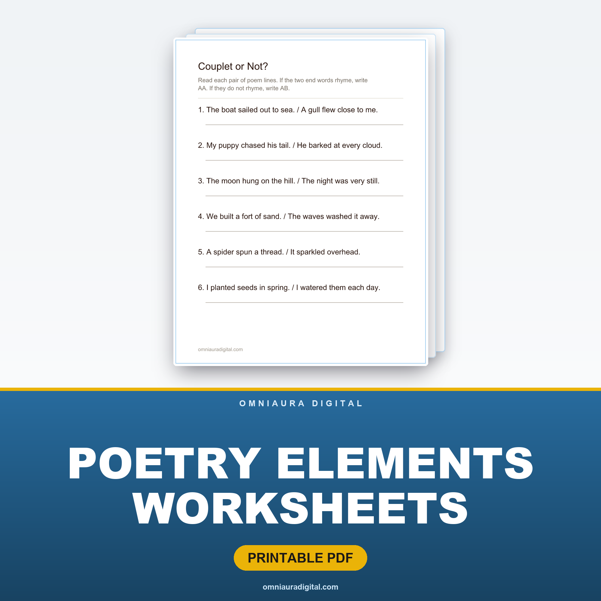 Poetry Elements Worksheets — Rhyme, Stanza & Imagery (Grades 2-5)