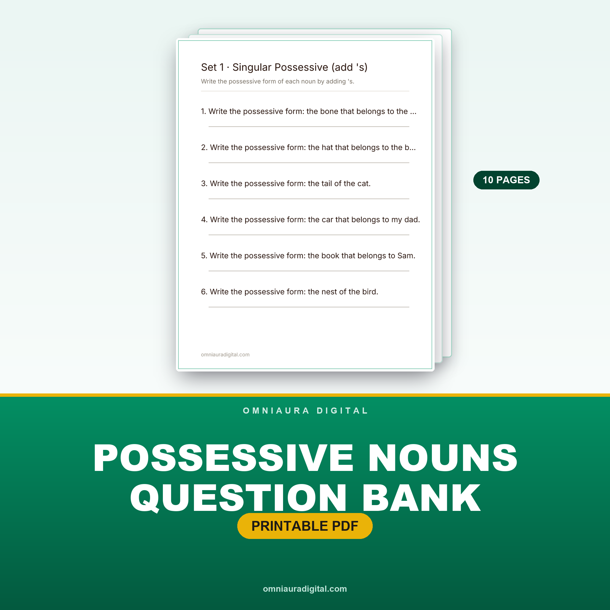 Possessive Nouns Question Bank — 60 Questions (Grades 2-4)