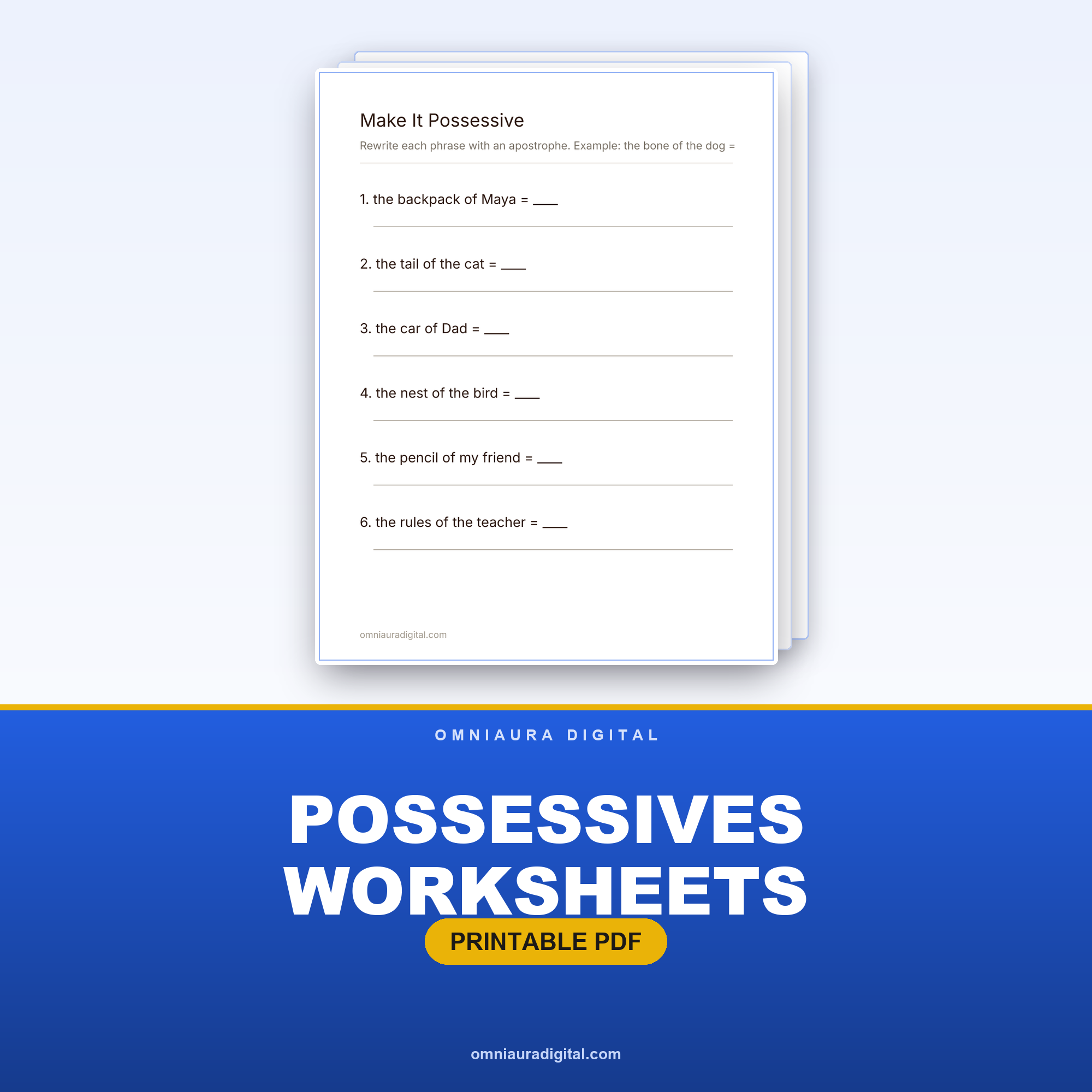 Possessives Worksheets — Apostrophes, Plurals and the Difference