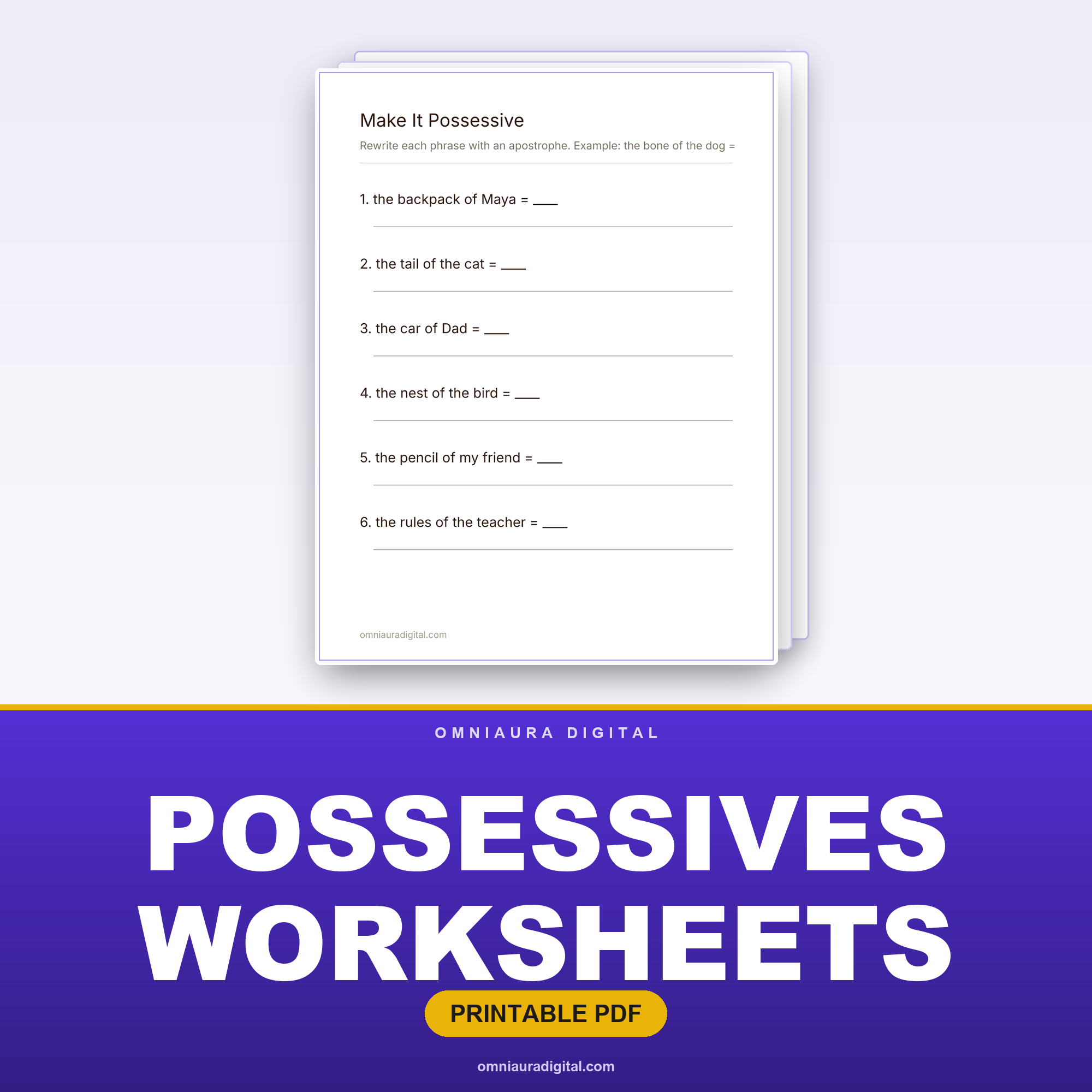 Possessives Worksheets — Apostrophes, Plurals and the Difference