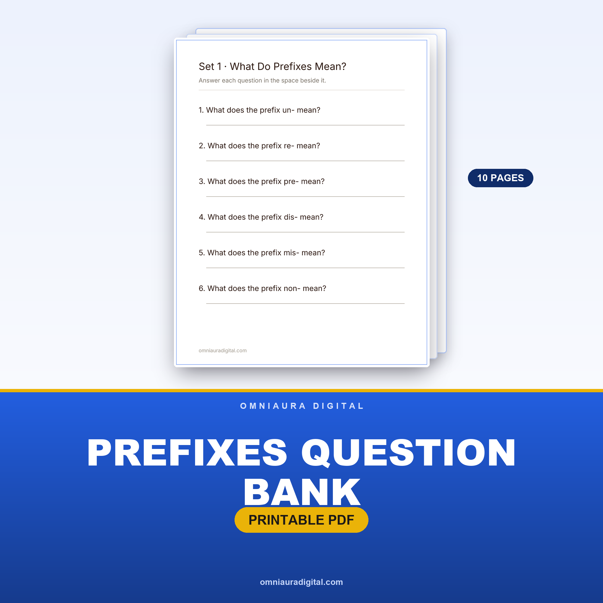 Prefixes Question Bank — 60 Practice Questions (Grades 3-6)