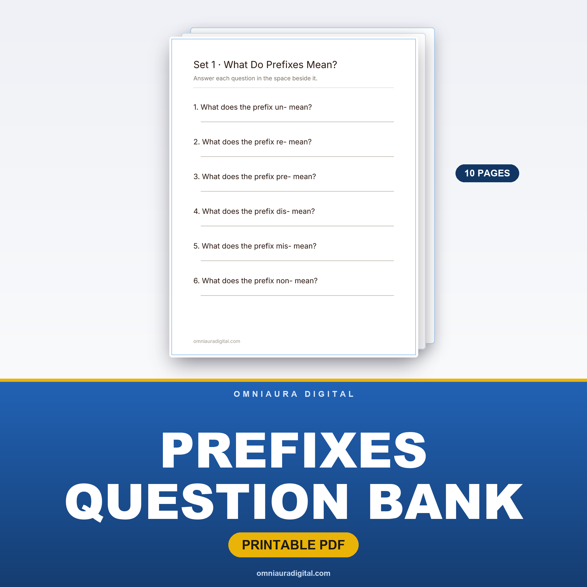 Prefixes Question Bank — 60 Practice Questions (Grades 3-6)