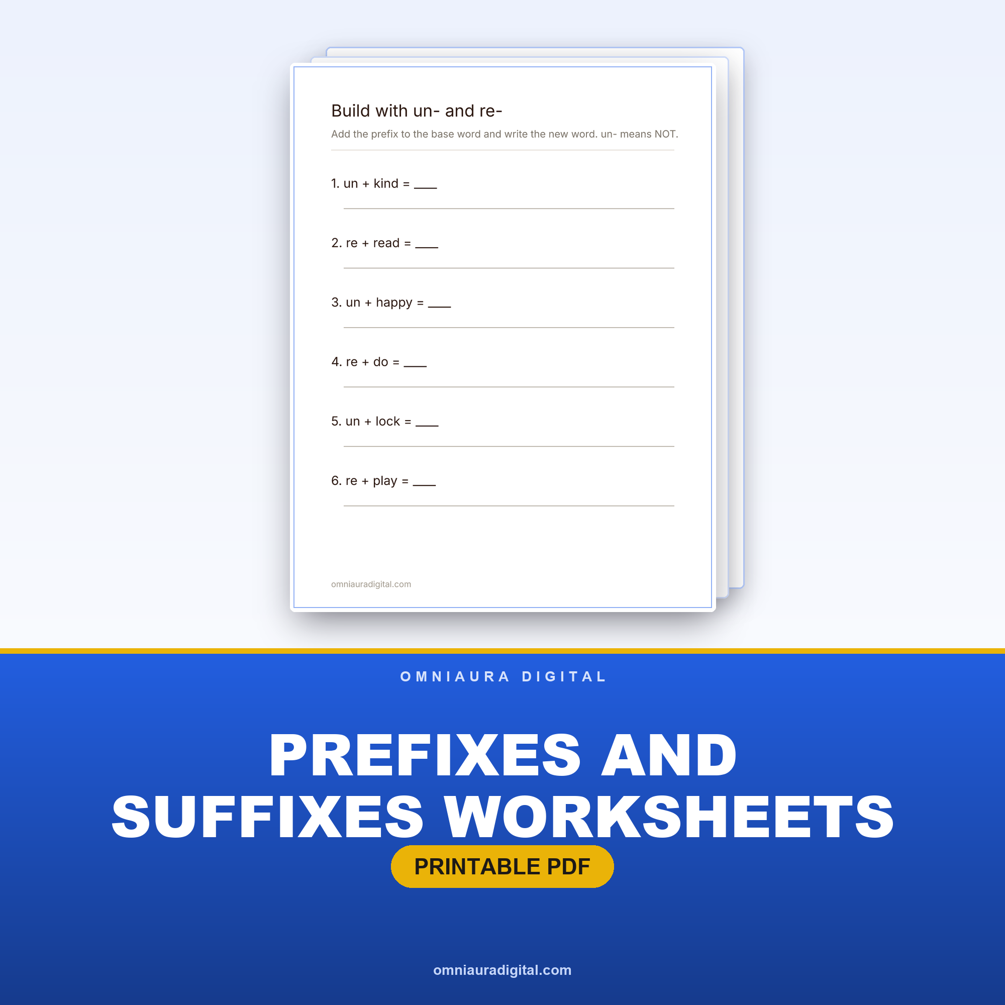 Prefixes and Suffixes Worksheets — un-, re-, -ful, -less