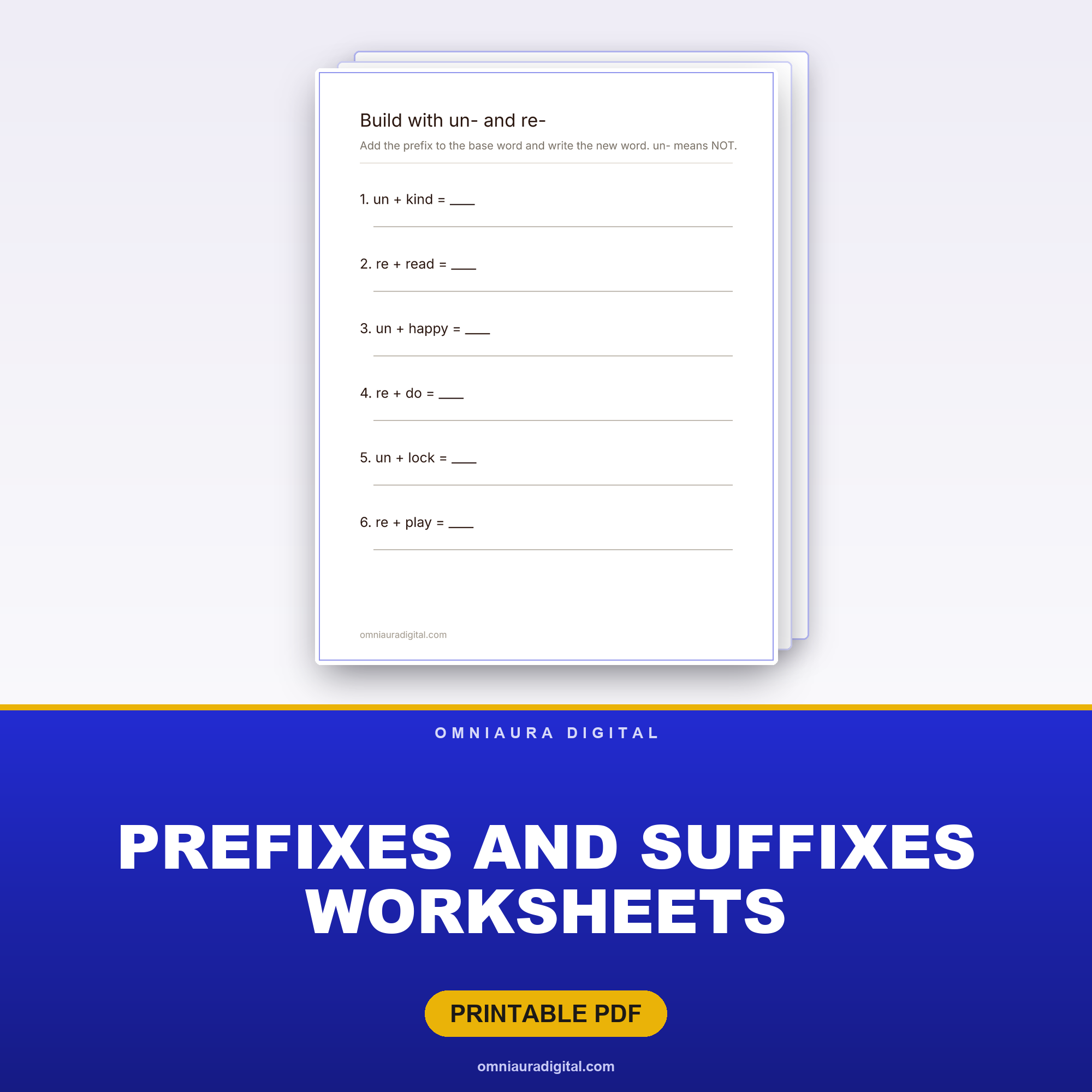 Prefixes and Suffixes Worksheets — un-, re-, -ful, -less