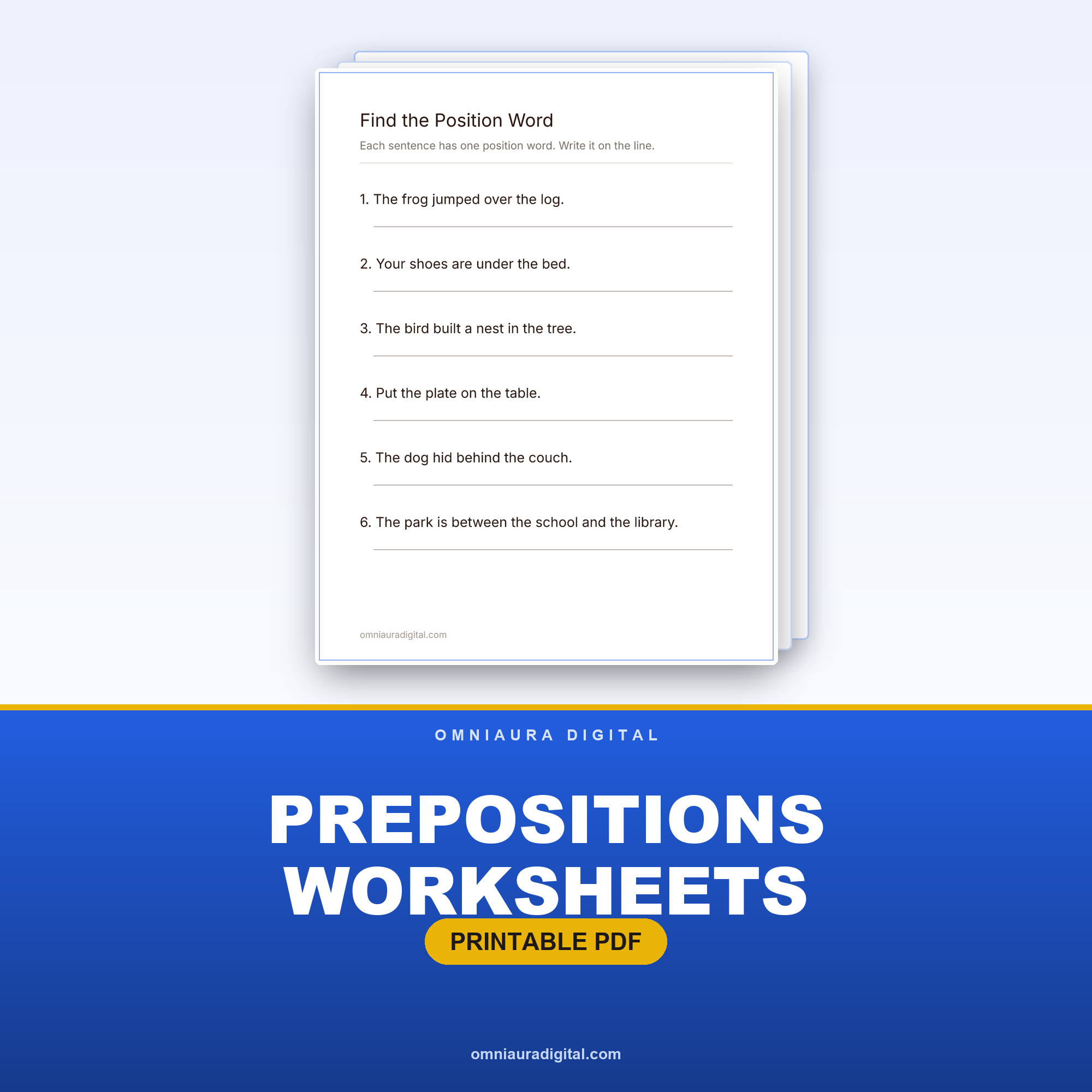 Prepositions Worksheets — In, On, Under, Behind (Grades K-2)