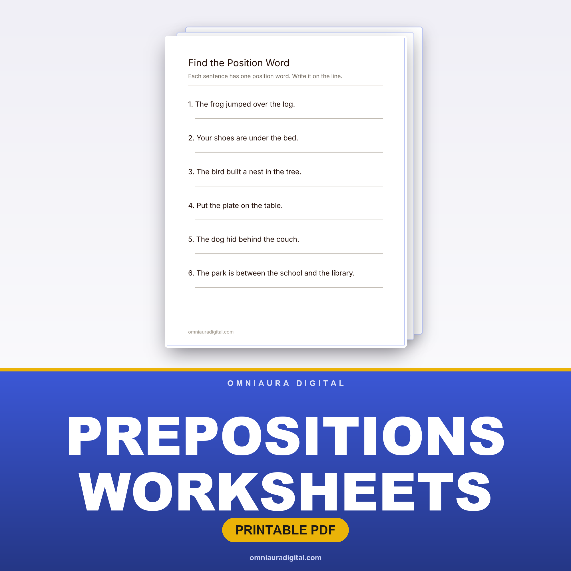 Prepositions Worksheets — In, On, Under, Behind (Grades K-2)