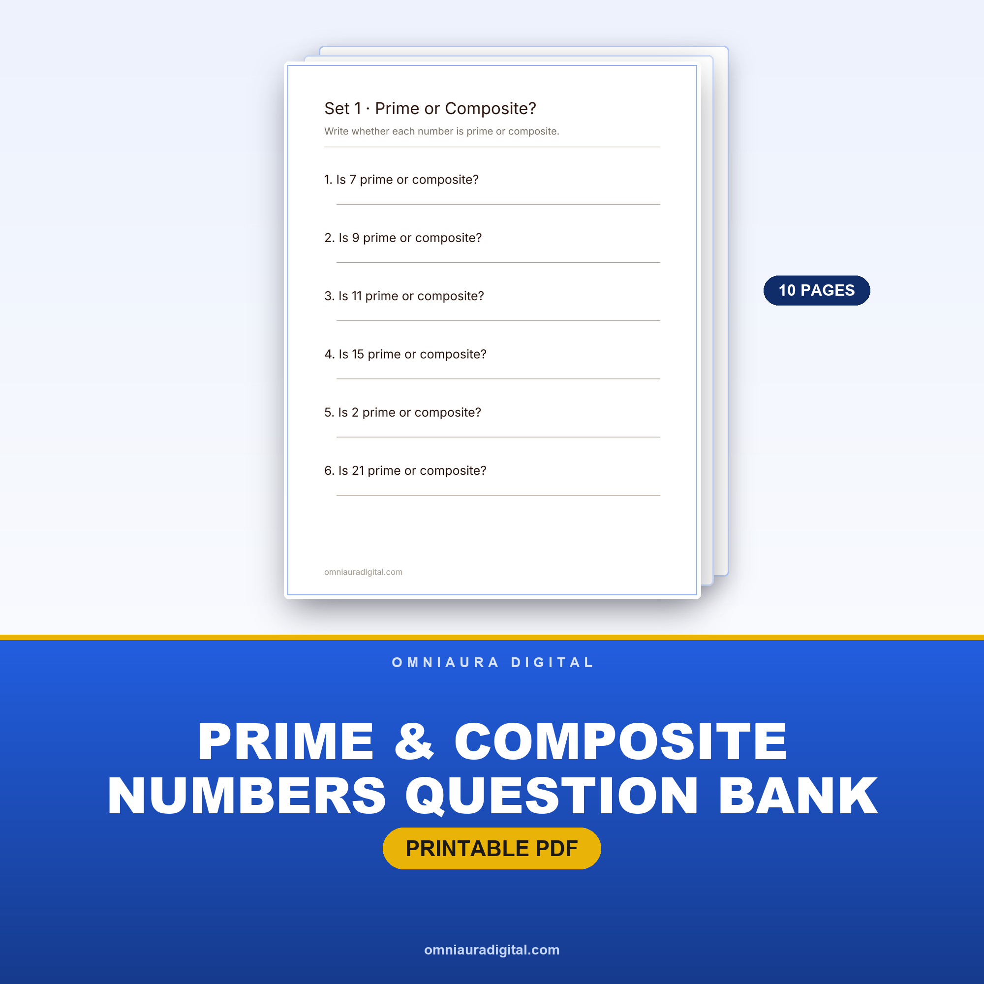 Prime & Composite Numbers Question Bank — 60 Practice Questions (Grades 4-6)