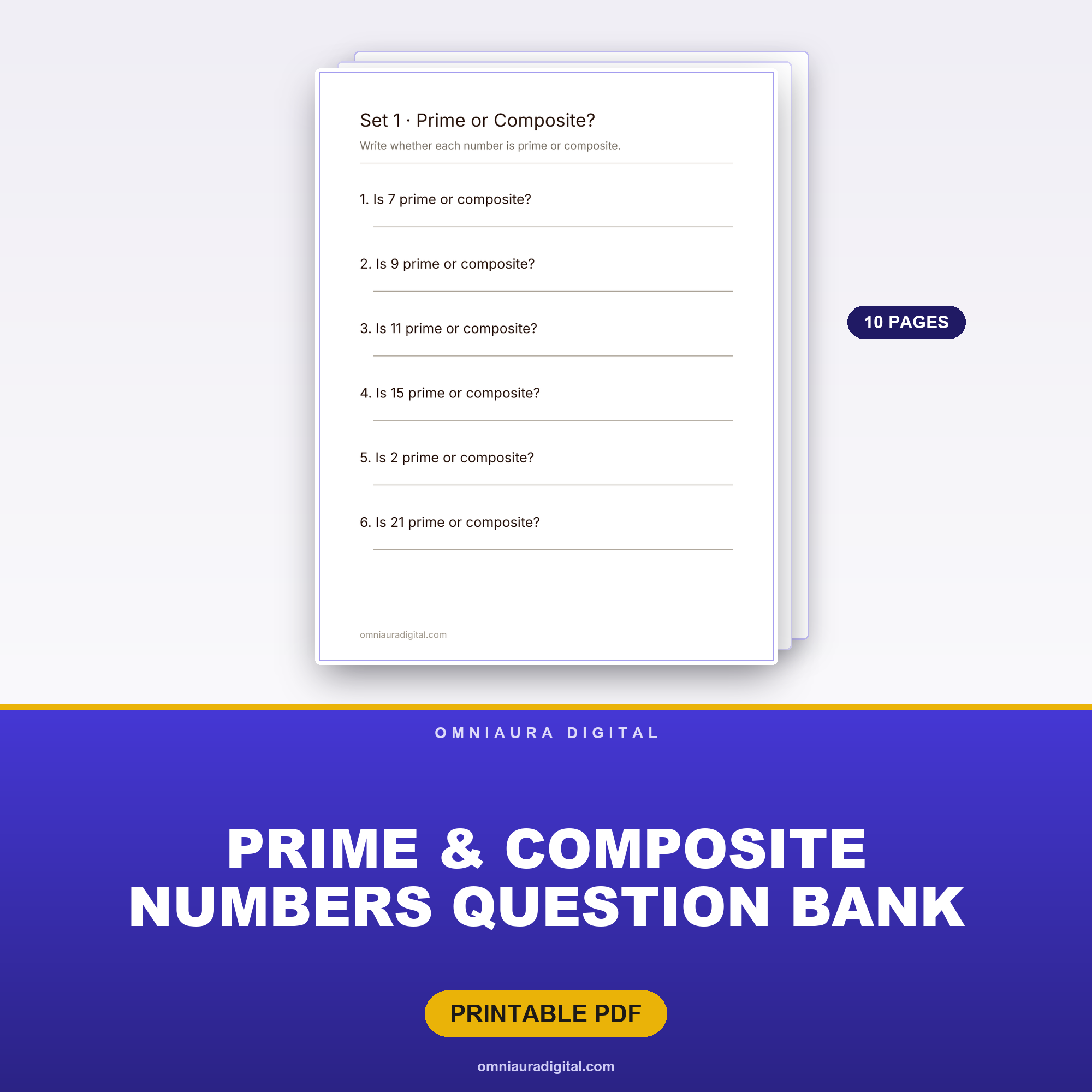 Prime & Composite Numbers Question Bank — 60 Practice Questions (Grades 4-6)