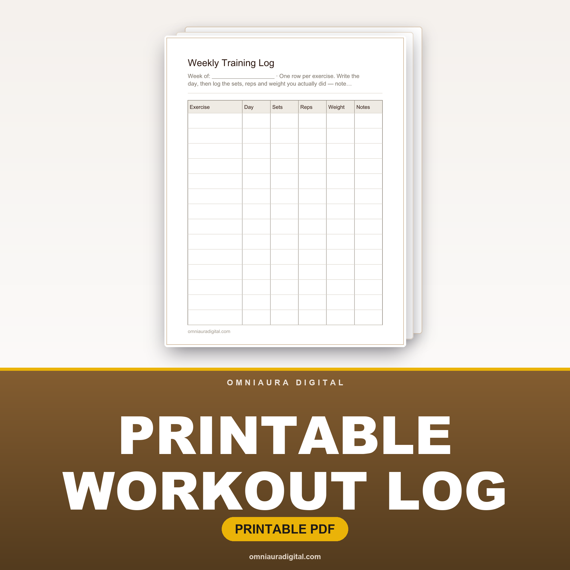 Printable Workout Log — Training, Cardio, PR & Progress Tracker
