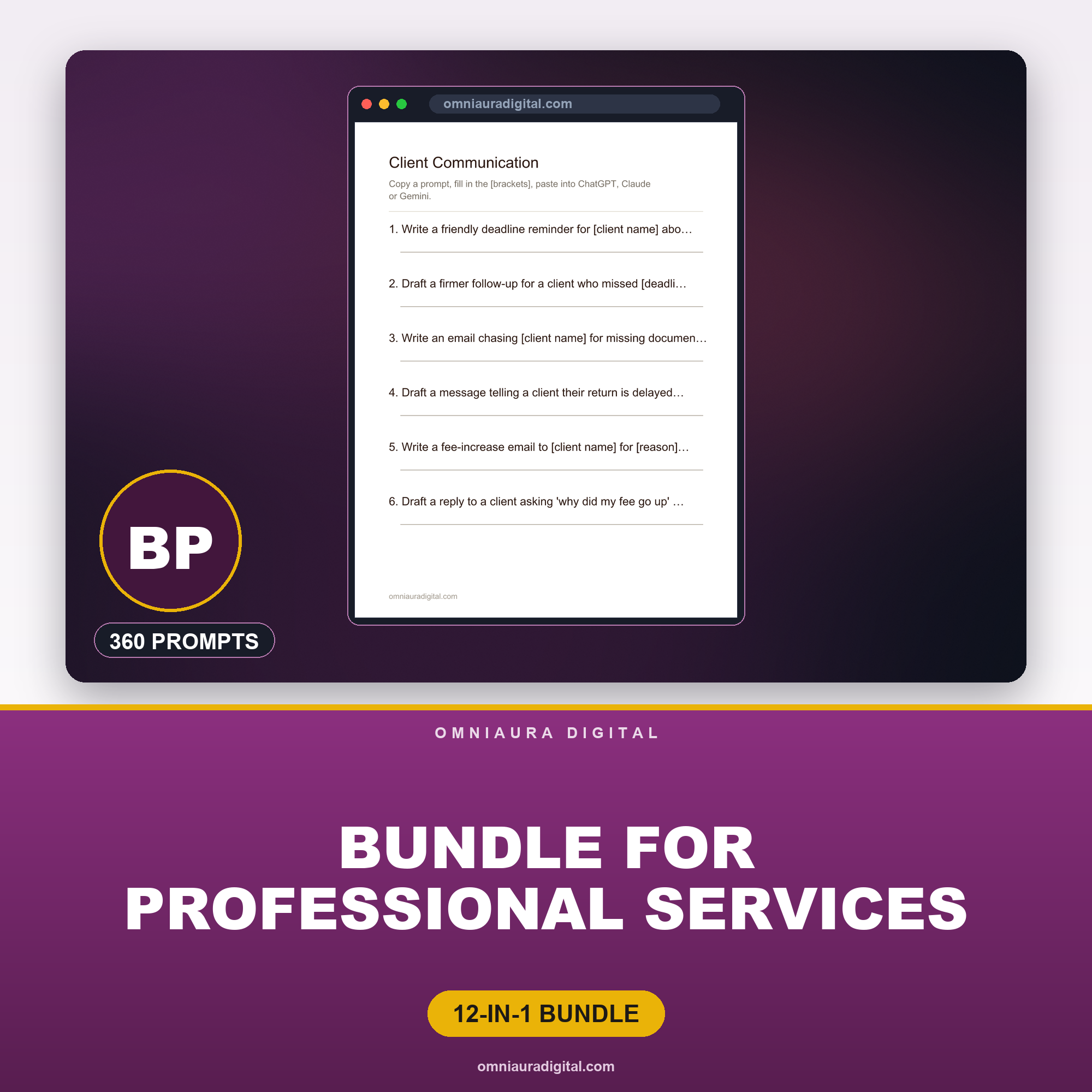 AI Prompt Pack Bundle for Professional Services — 12 Packs, 360 Prompts