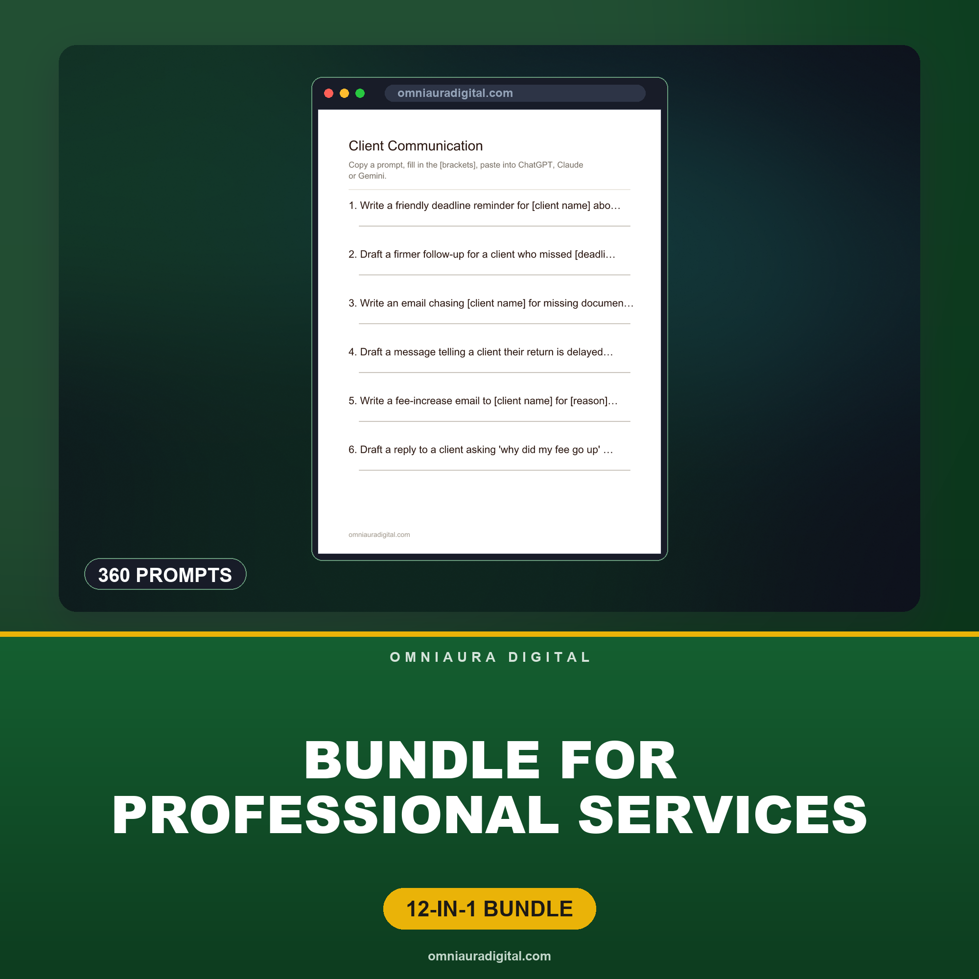 AI Prompt Pack Bundle for Professional Services — 12 Packs, 360 Prompts