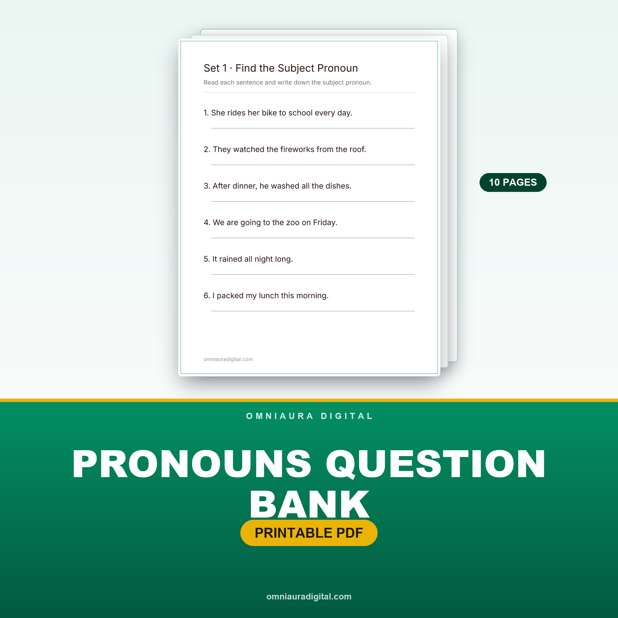 Pronouns Question Bank — 60 Practice Questions (Grades 2-5)