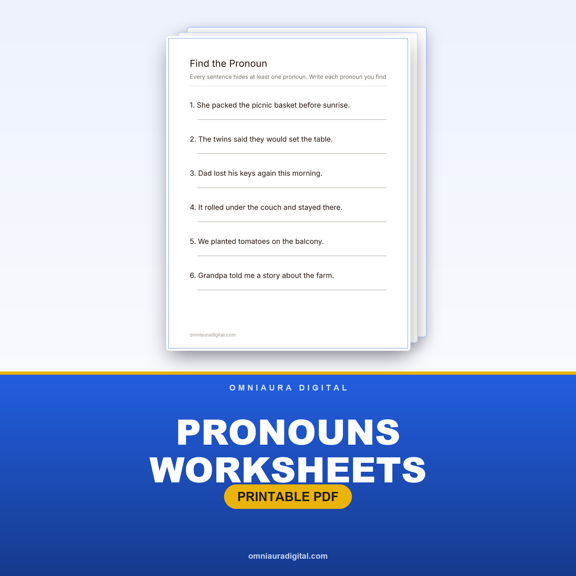 Pronouns Worksheets — He, She, It, They and More (Grades 2-3)