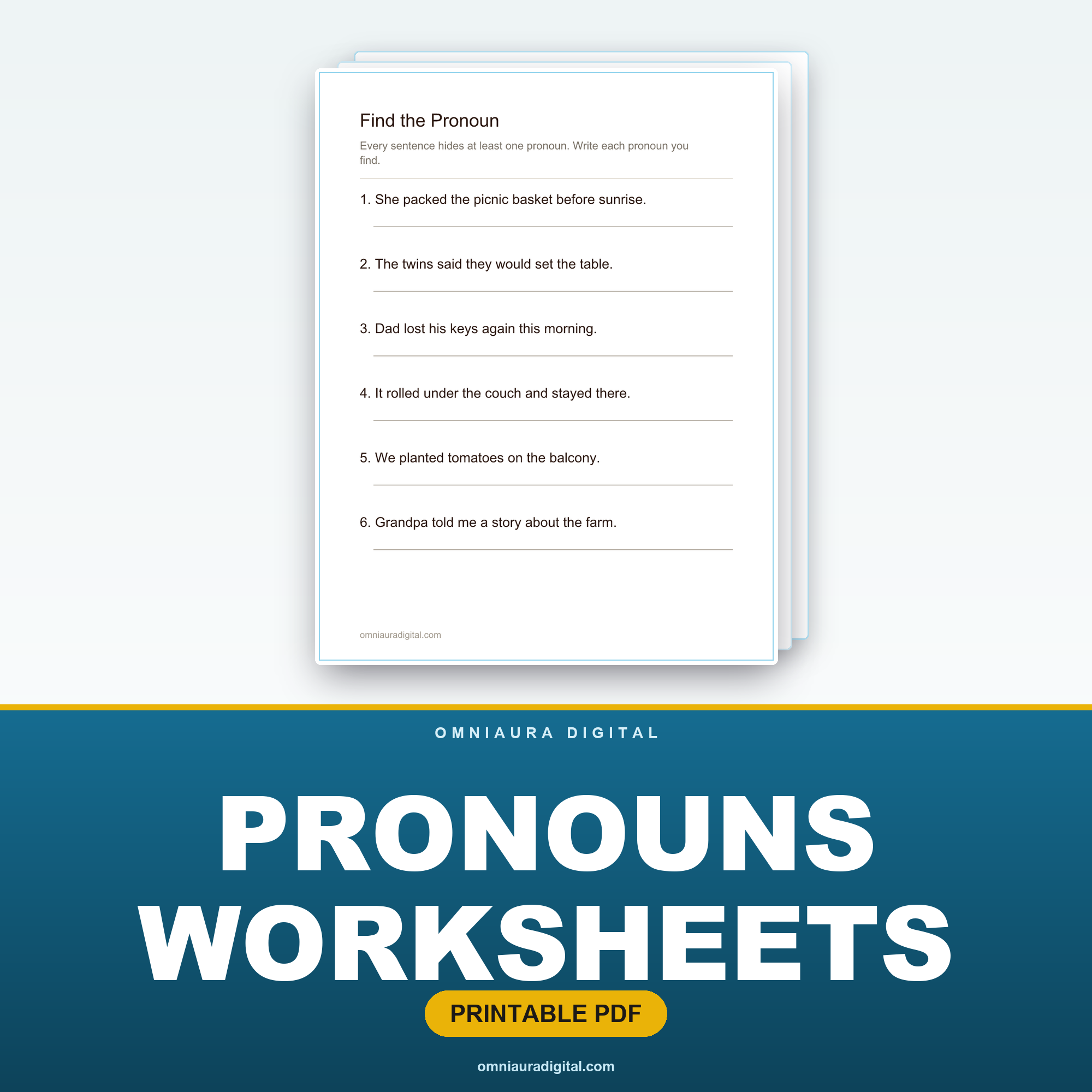 Pronouns Worksheets — He, She, It, They and More (Grades 2-3)
