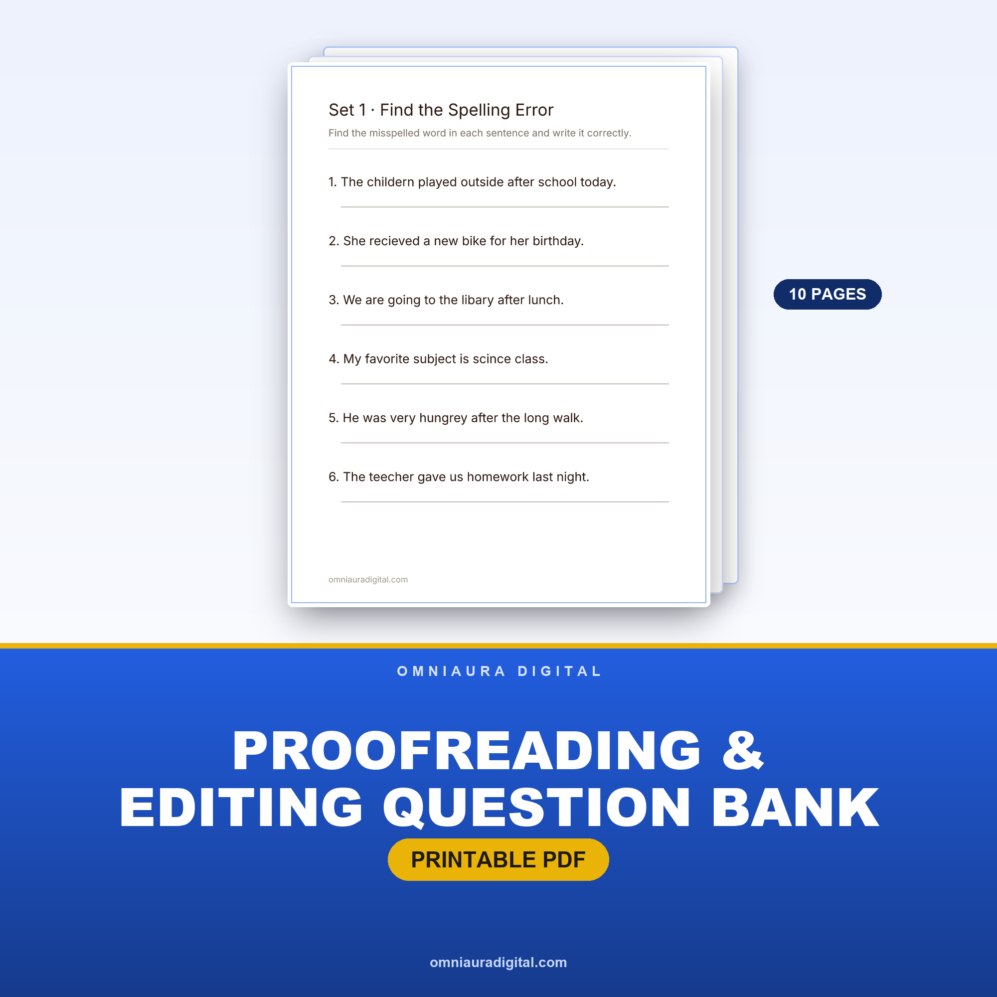 Proofreading & Editing Question Bank — 60 Questions (Grades 3-5)