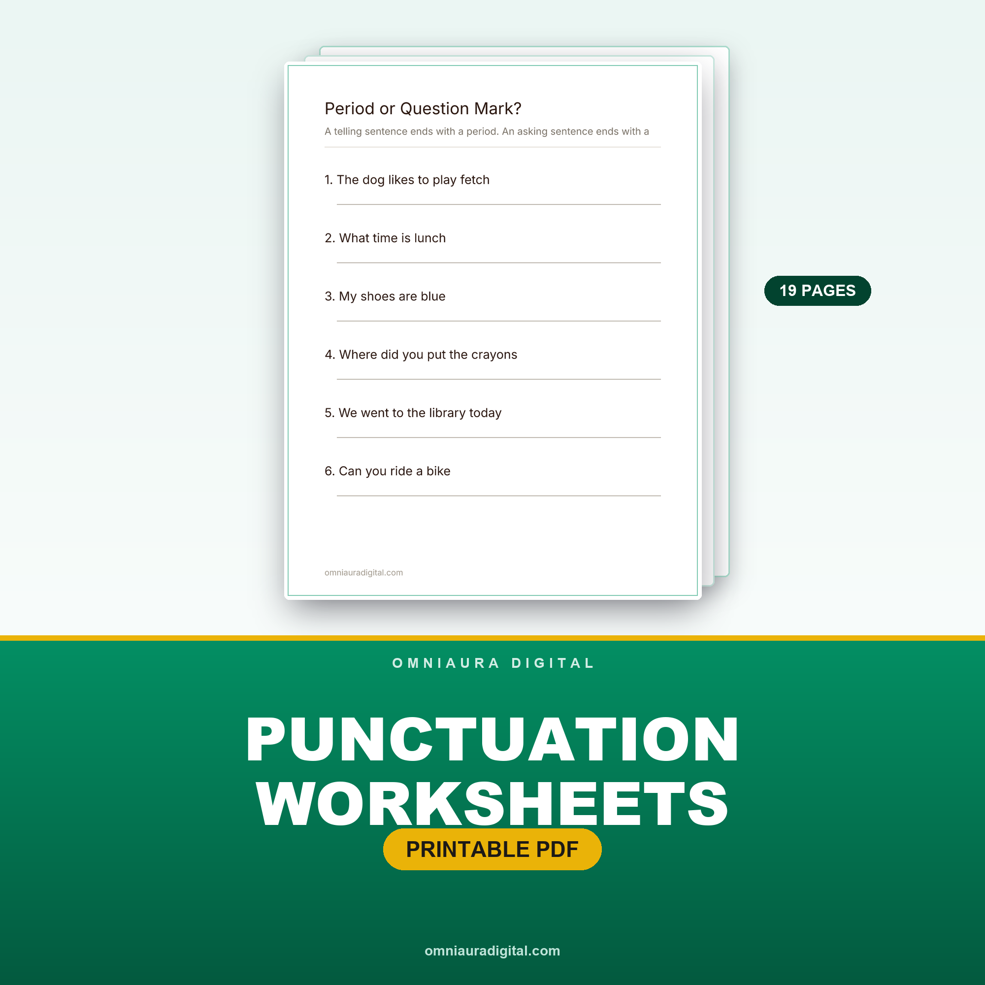 Punctuation Worksheets — Periods, Questions & Commas