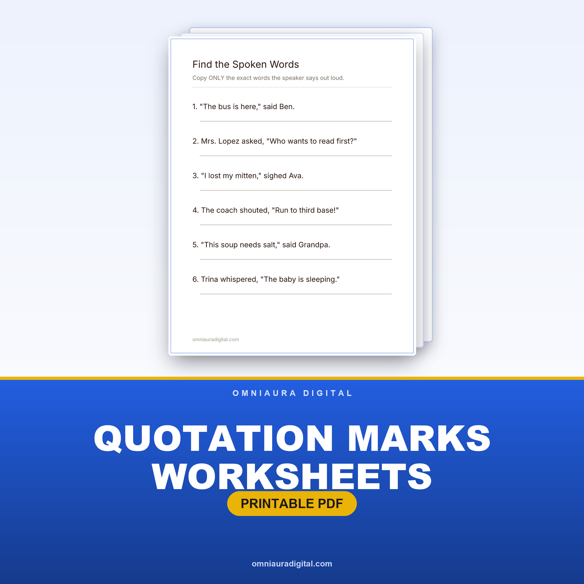 Quotation Marks Worksheets — Dialogue Practice (Grades 2-3)