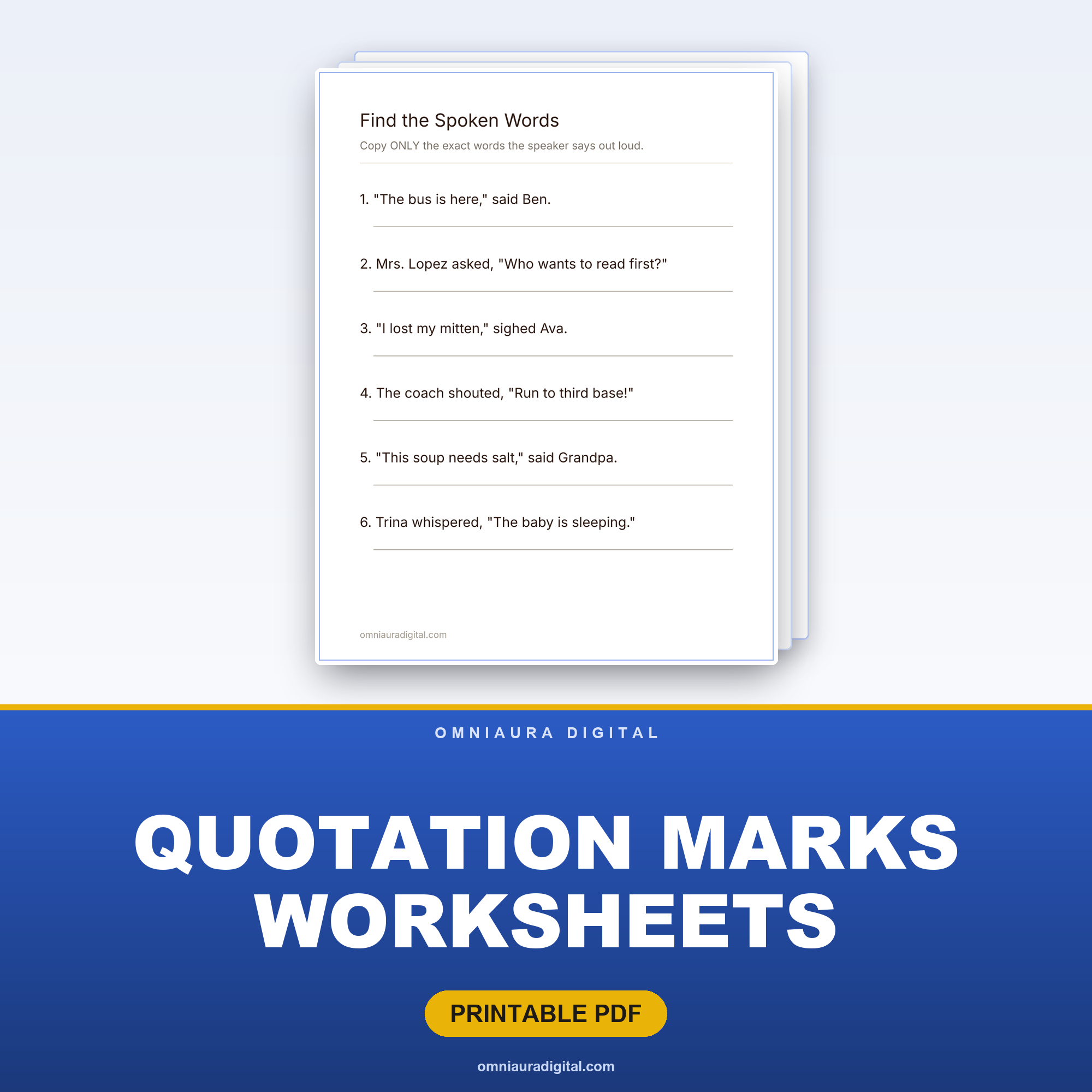 Quotation Marks Worksheets — Dialogue Practice (Grades 2-3)