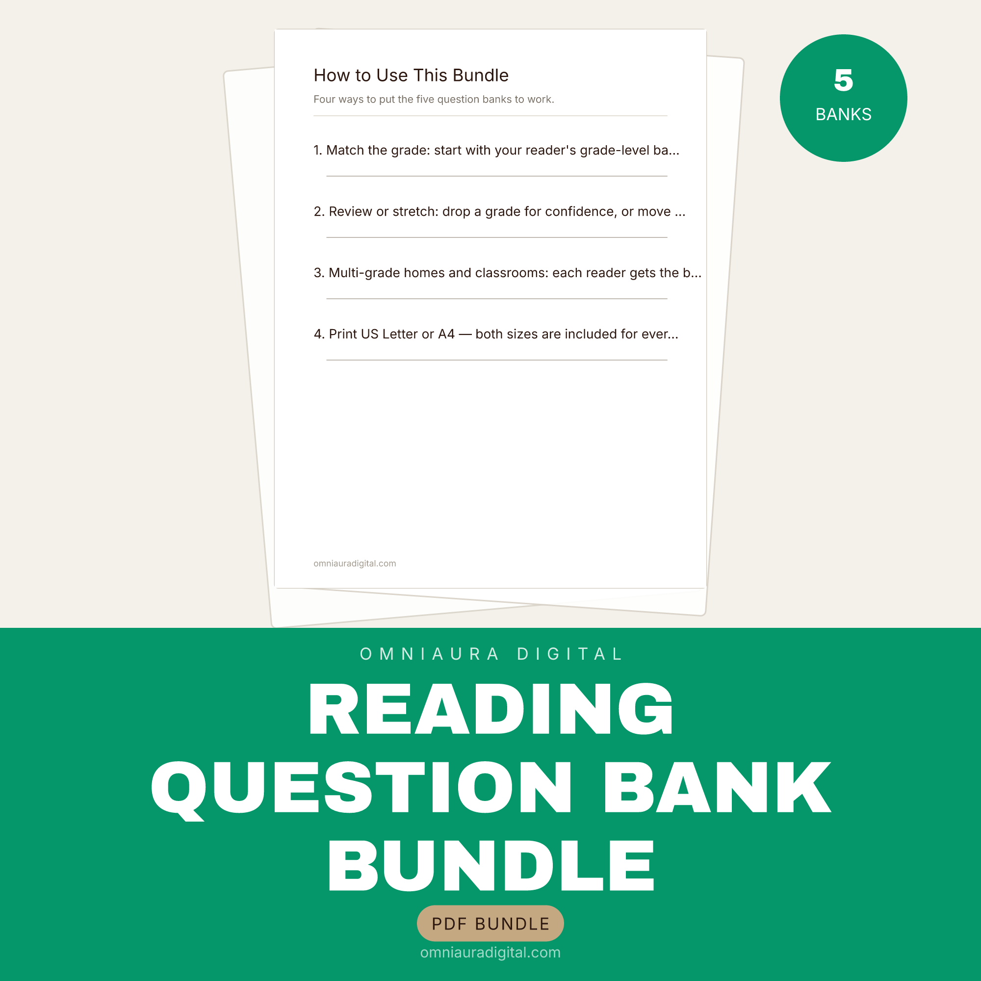 Reading Question Bank Bundle — Grades 1-5, 40 Passages, 240 Questions