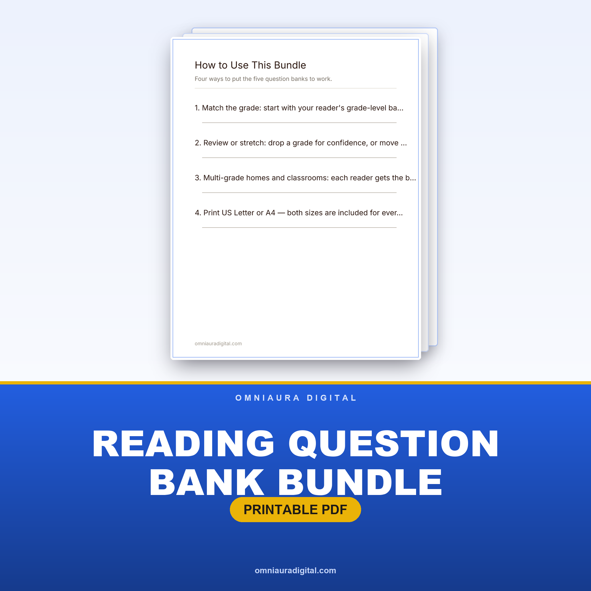 Reading Question Bank Bundle — Grades 1-5, 40 Passages, 240 Questions