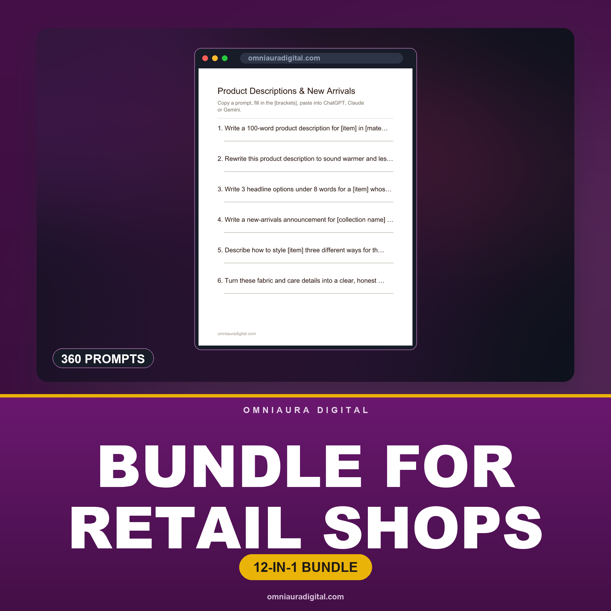AI Prompt Pack Bundle for Retail Shops — 12 Packs, 360 Prompts