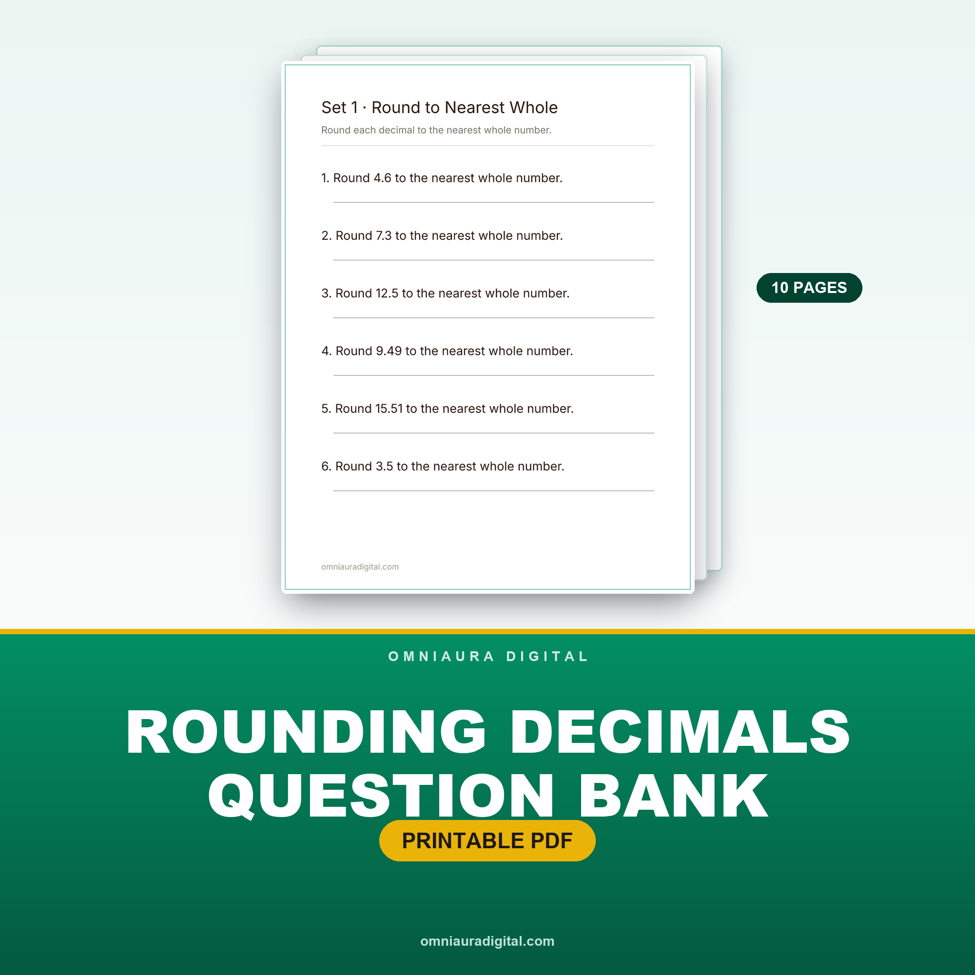 Rounding Decimals Question Bank — 60 Questions (Grades 4-6)