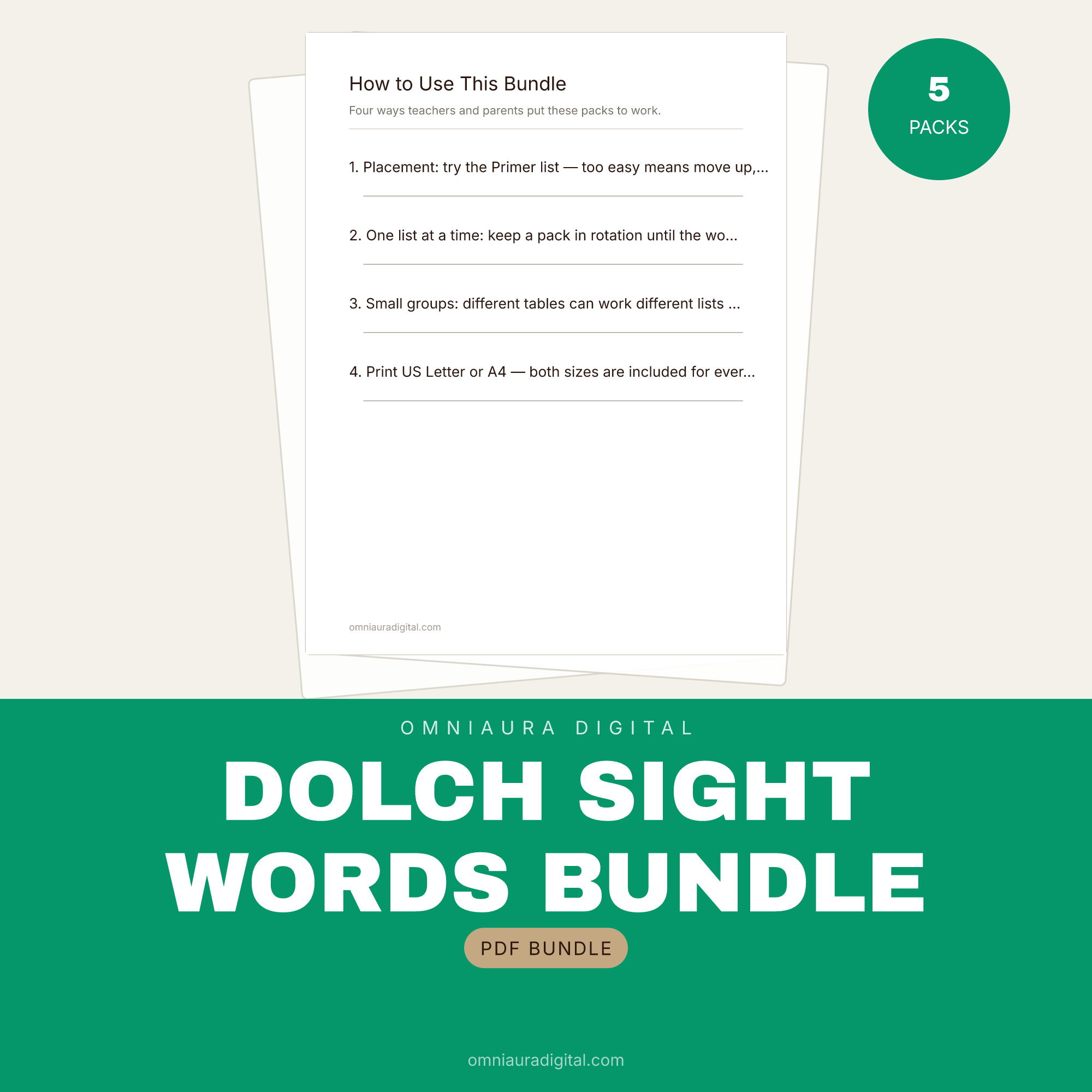 Dolch Sight Words Bundle — All 5 Lists (Pre-Primer to Grade 3)