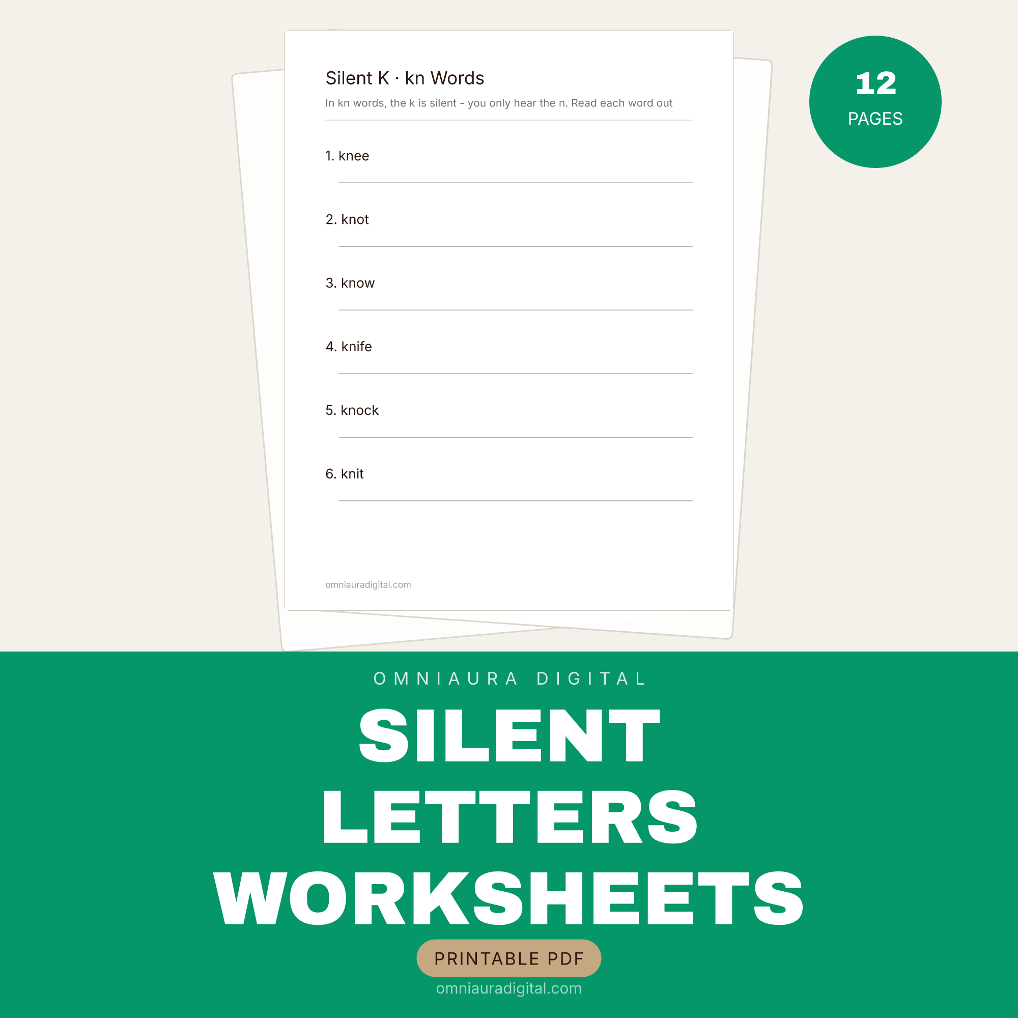 Silent Letters Worksheets — kn, wr, mb and Friends (Grades 1-3)